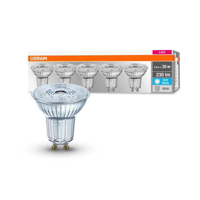 Lot de 5 ampoules led GU10, 230Lm = 35W, blanc neutre, OSRAM
