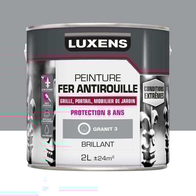 Peinture extérieure fonte, acier, fer Conditions extrêmes LUXENS granit 3 brilla