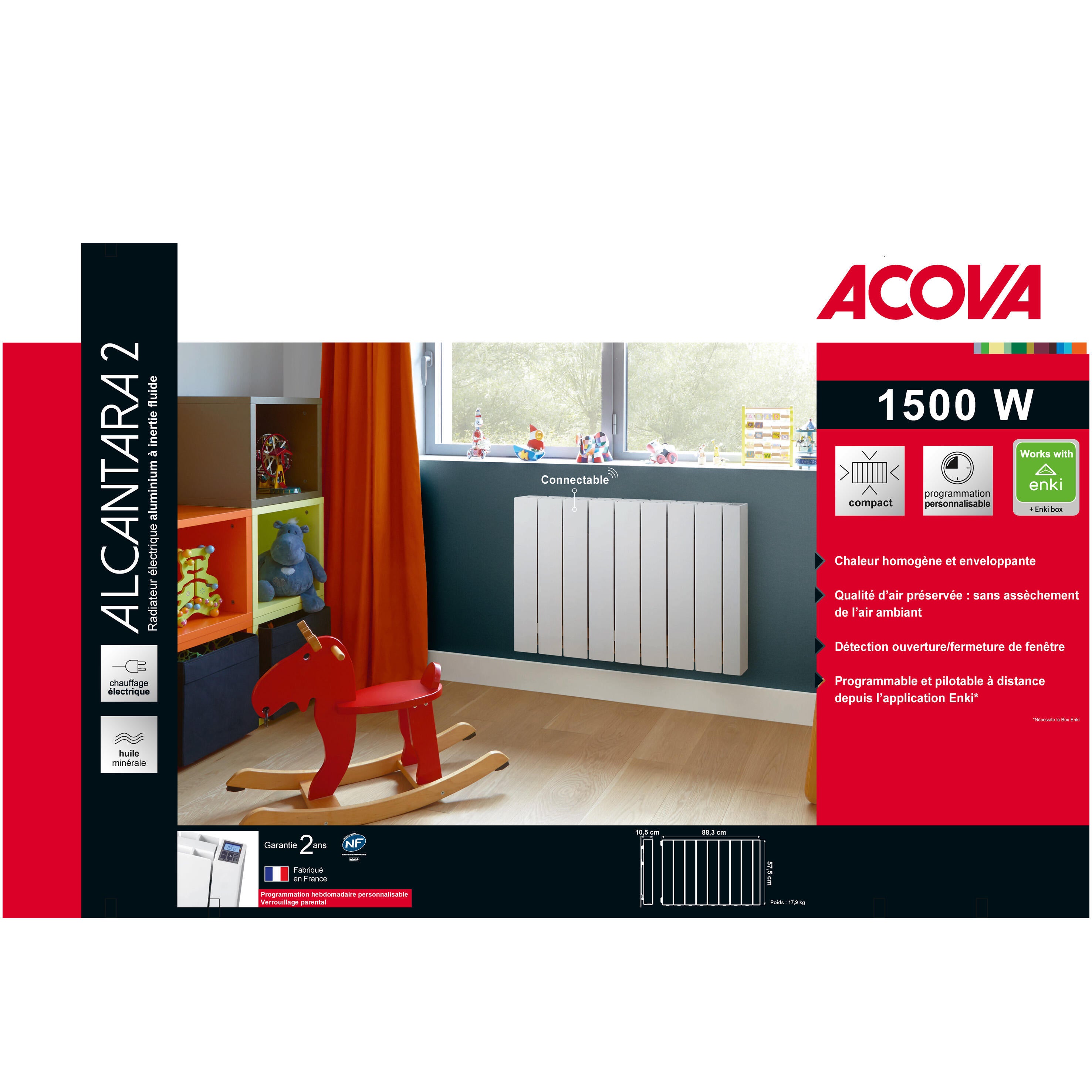 Radiateur électrique connecté à inertie fluide 1500W ACOVA Alcantara horizontal - 11