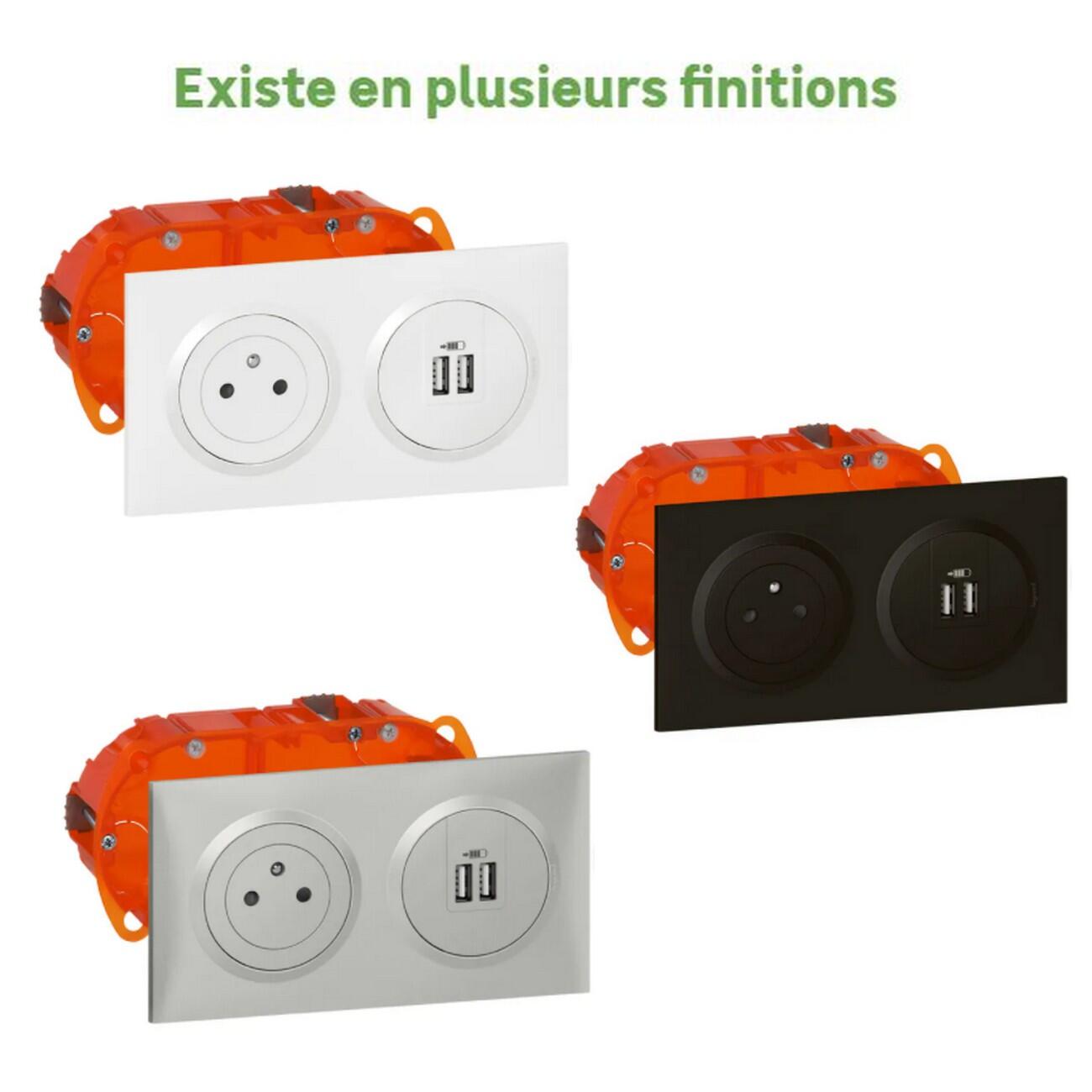 Prise avec terre et prise chargeur double USB complet Dooxie, LEGRAND blanc - 2