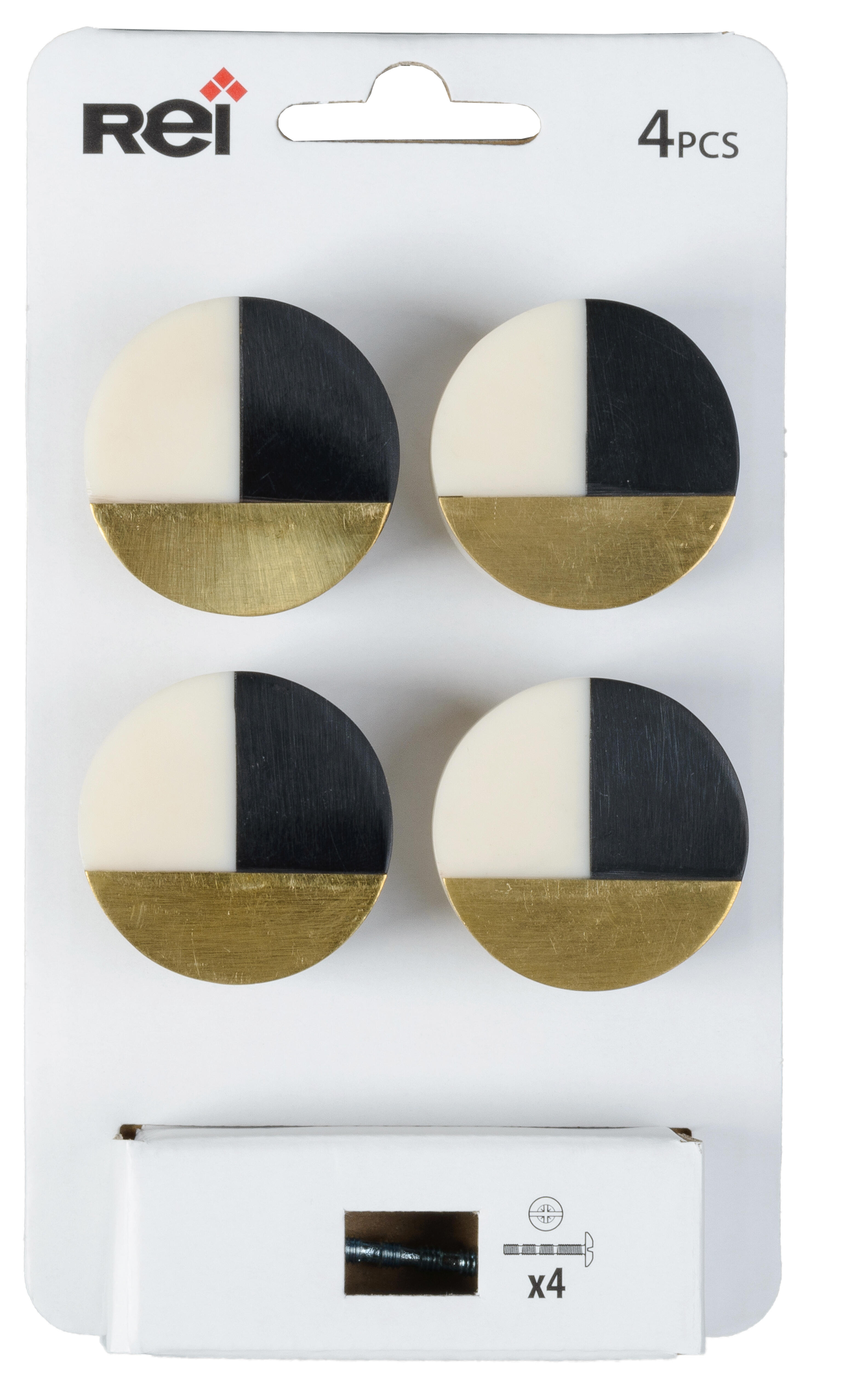 4 boutons de meuble ronds Chic, abs noir / blanc / doré laitonné, Diam.39 mm - 5