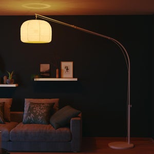Lampada Da Terra A Fiamma Nera Con Paralume In Tessuto - Stile Industriale Retrò, Testa Rotante 360° - Per Soggiorno, Camera Da Letto, Ufficio - Attacco E14 (Lampadina Esclusa) - 2