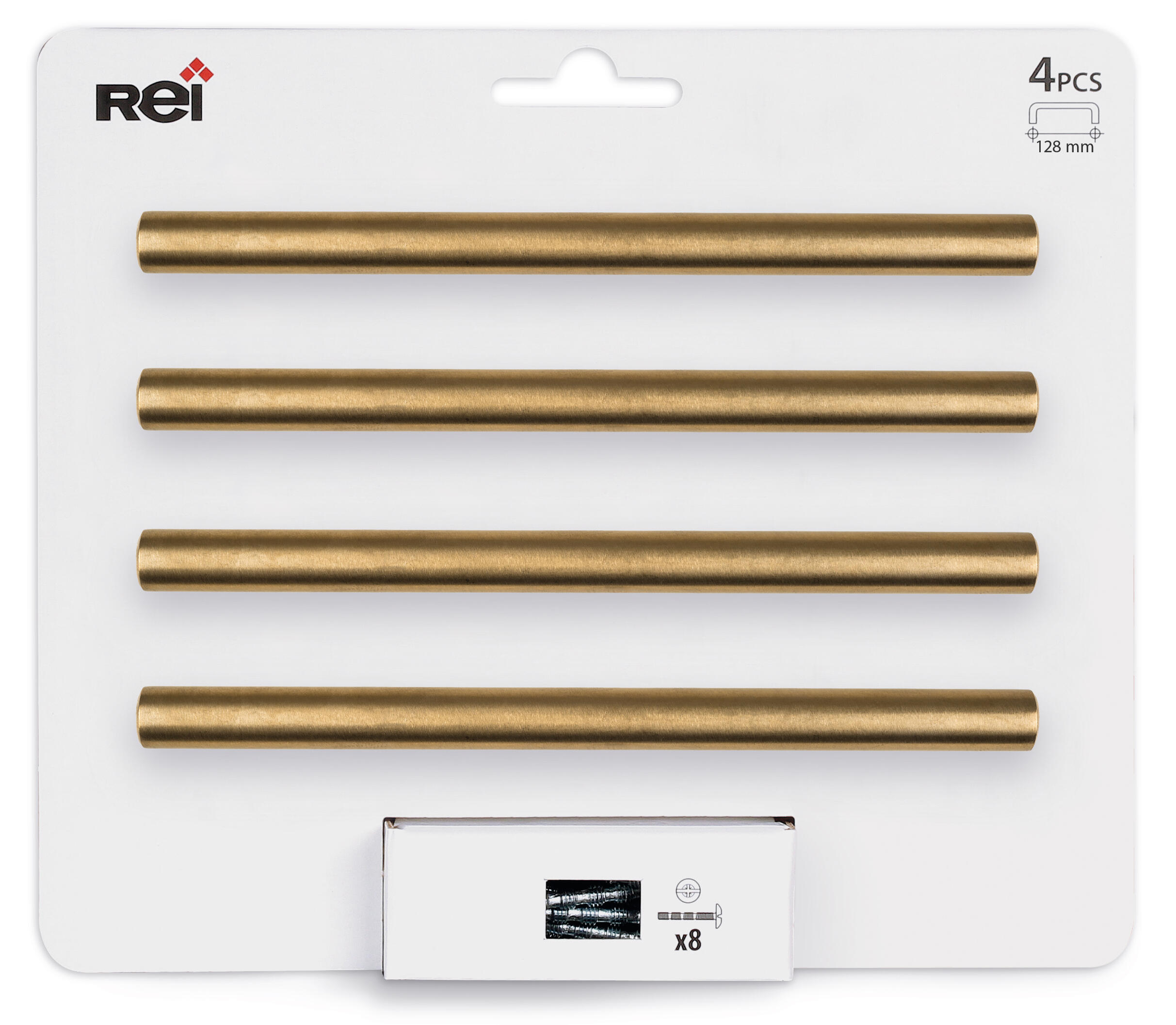 4 poignées de meuble, inox doré brossé, entraxe 128 mm - 3