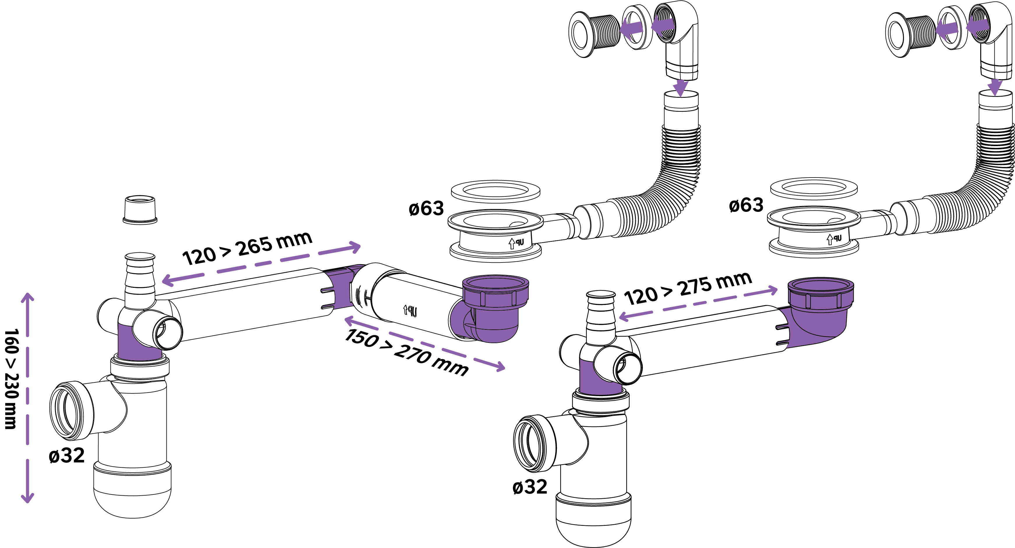 Siphon pour lavabo recyclé gain de place, Diam.1