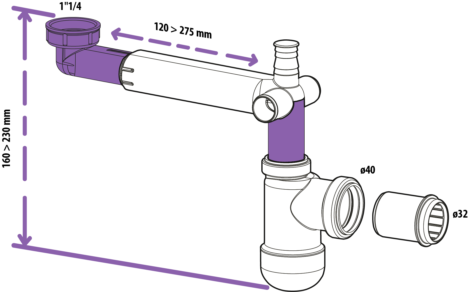 Siphon pour lavabo recyclé gain de place, Diam.1