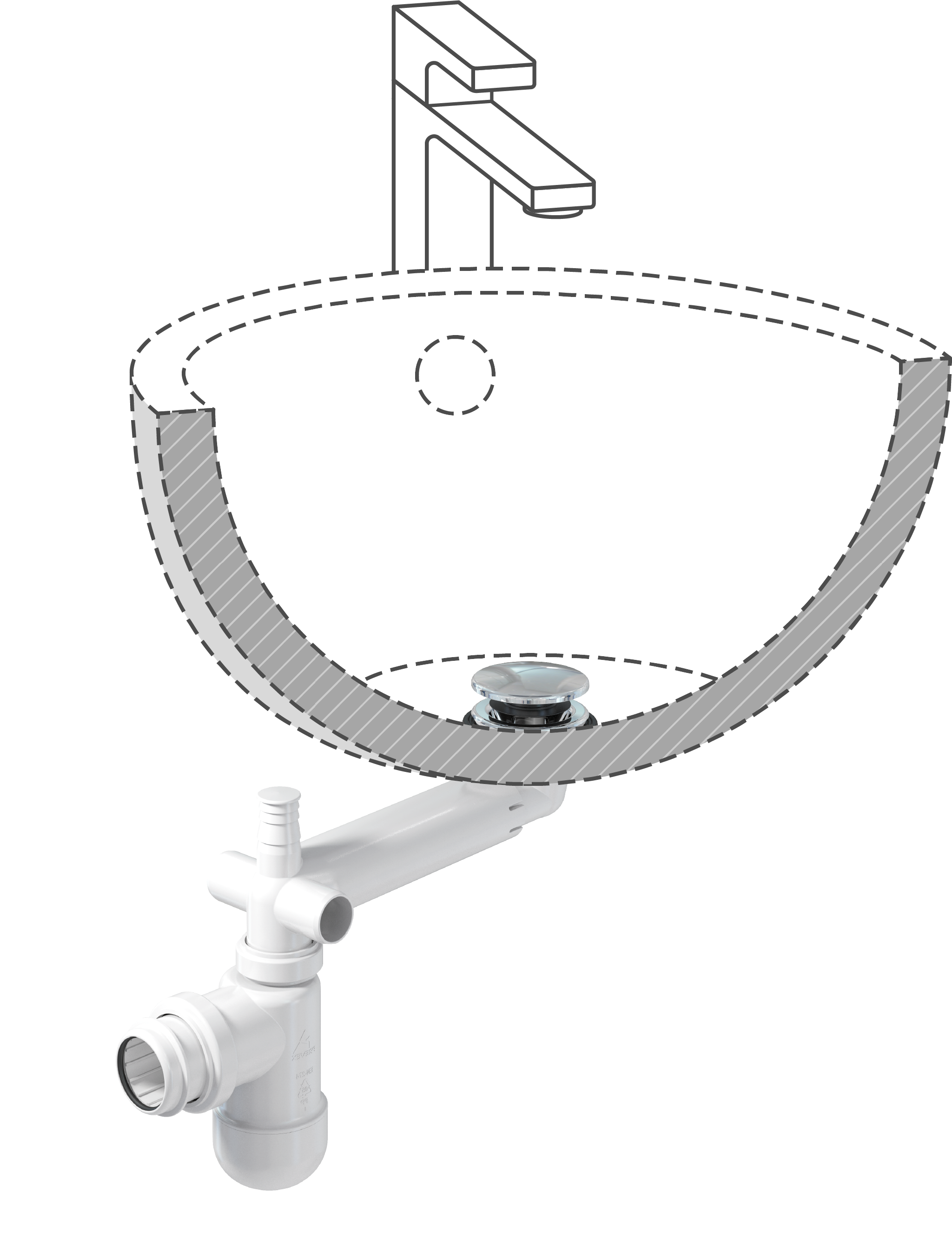 Syfon umywalkowy z korkiem KLIK-KLAK oszczędzający miejsce EQUATION - 3