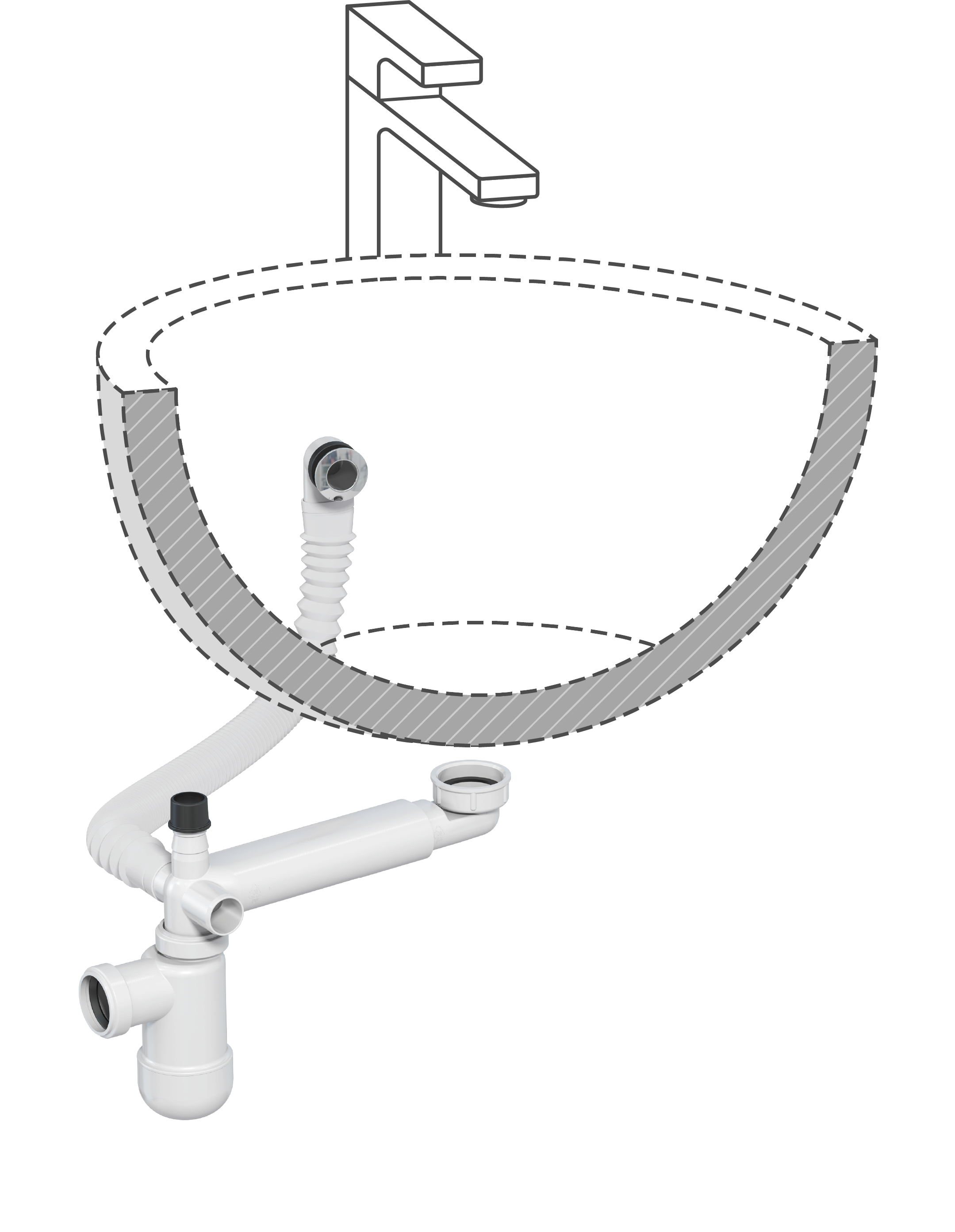 Siphon pour lavabo recyclé gain de place, Diam.1
