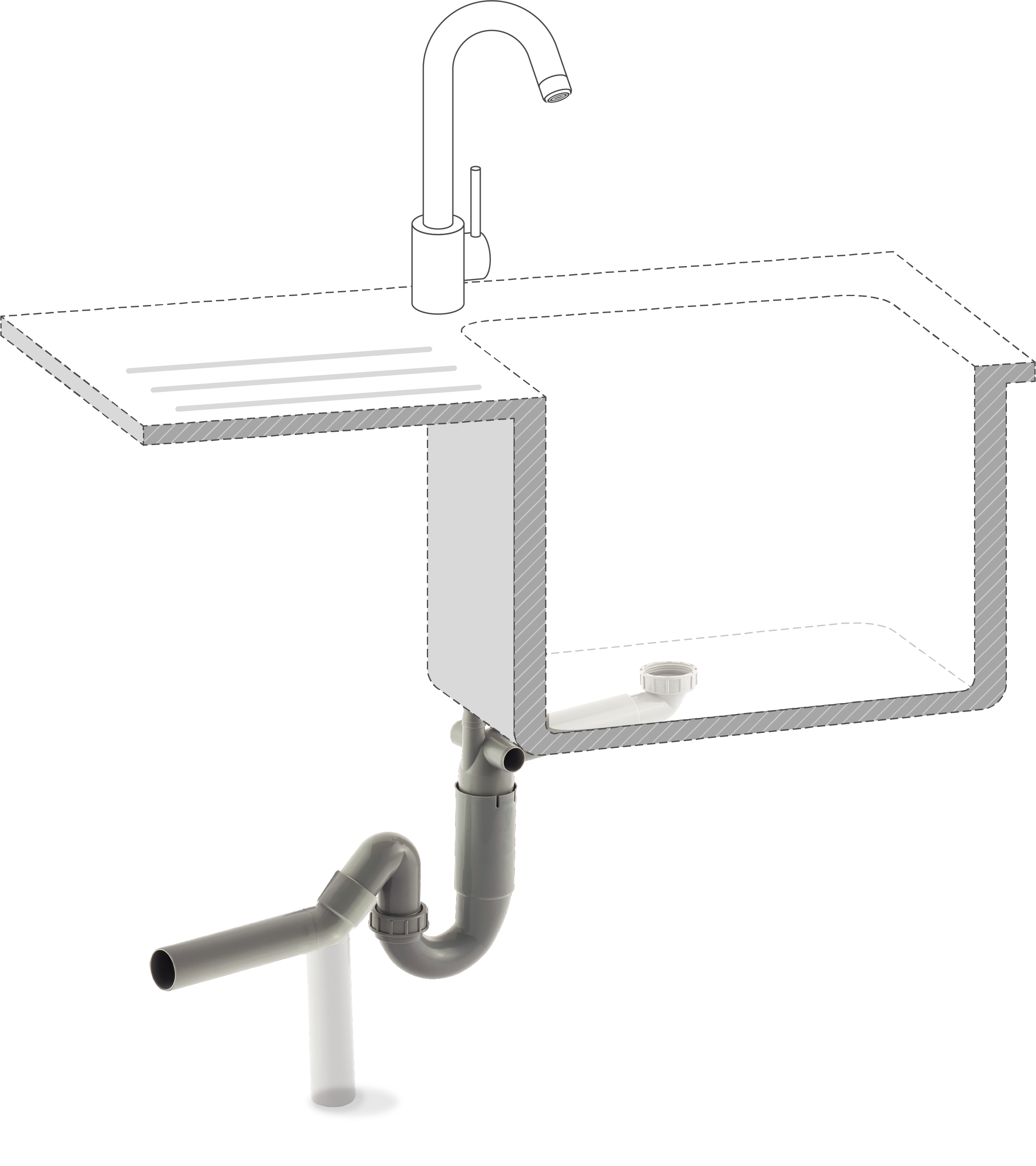 Syfon zlewozmywakowy 1-komorowy bez spustu oszczędzający miejsce EQUATION - 6