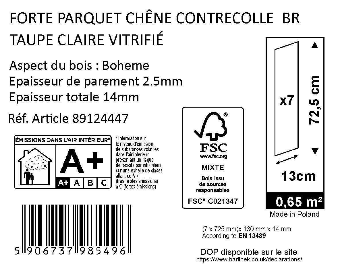 Parquet contrecollé chêne blond bohème vitrifié M bâton rompu BARLINEK, l.13 cm - 8
