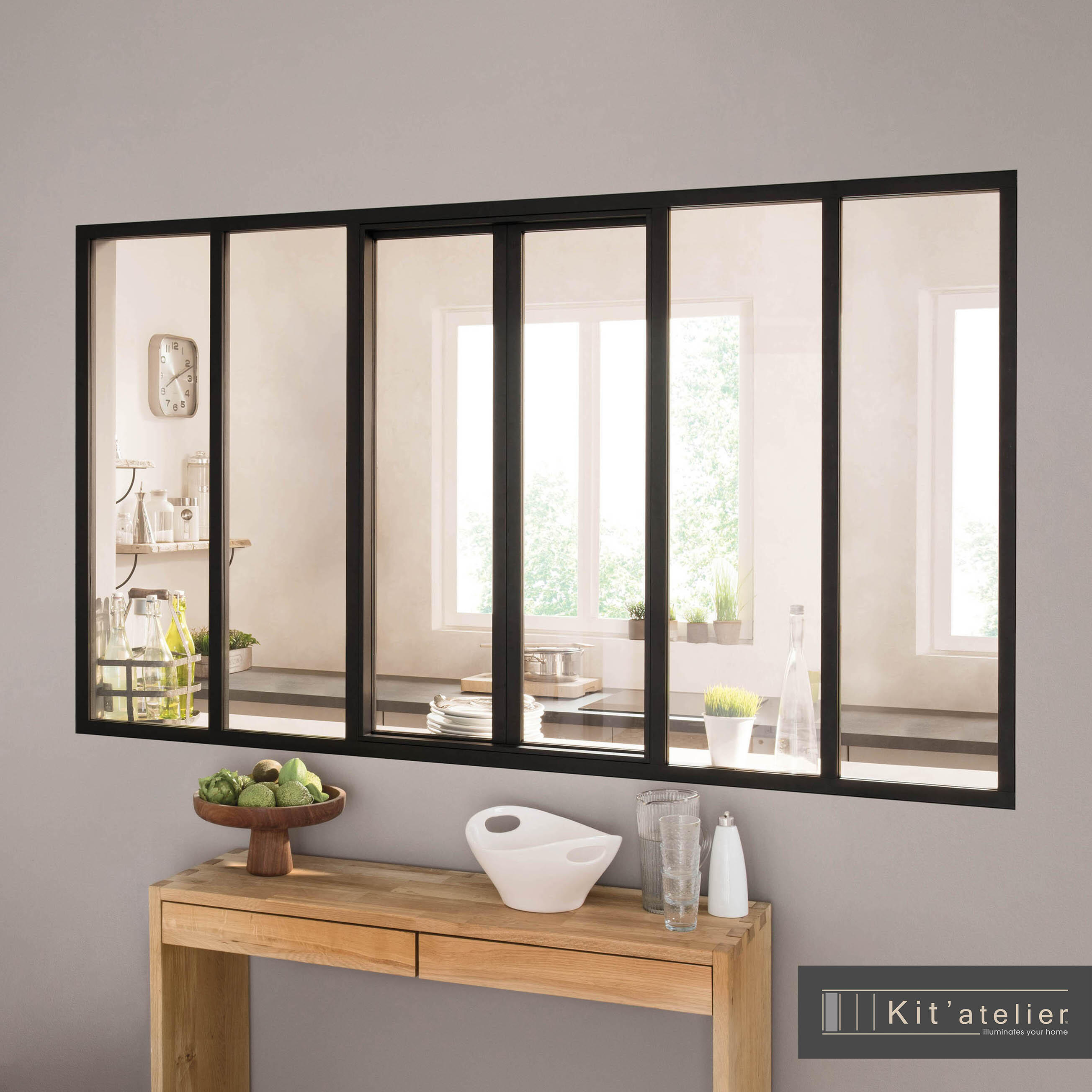 Verrière coulissante en aluminium noir sablé 6 carreaux, H.108 x l.183.2 cm - 6