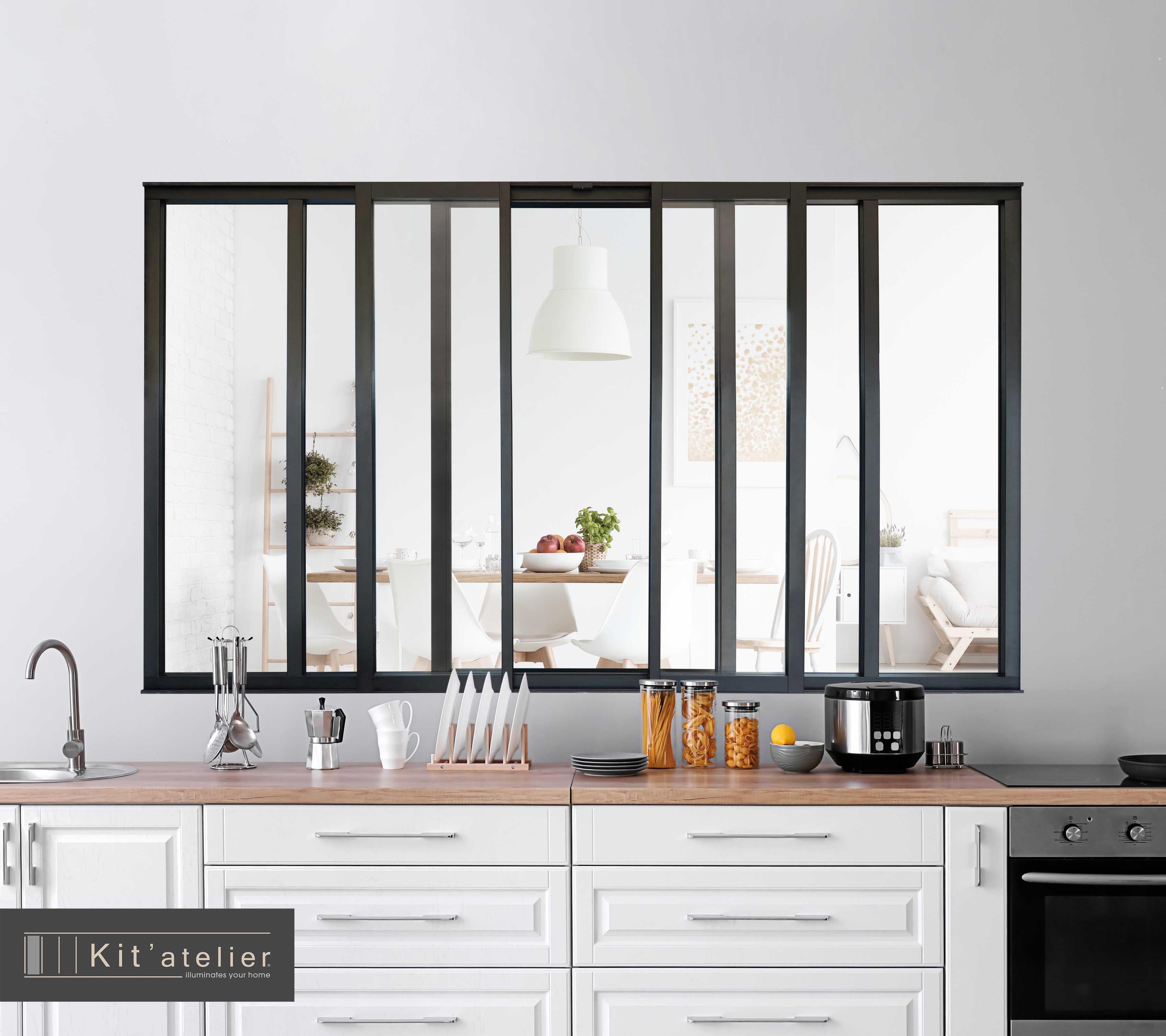 Verrière coulissante en aluminium noir sablé 6 carreaux, H.108 x l.183.2 cm - 5