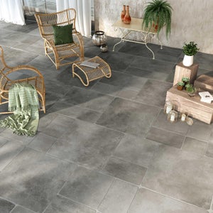 Carrelage sol extérieur effet pierre gris foncé Monastère l.30 x L.50 cm