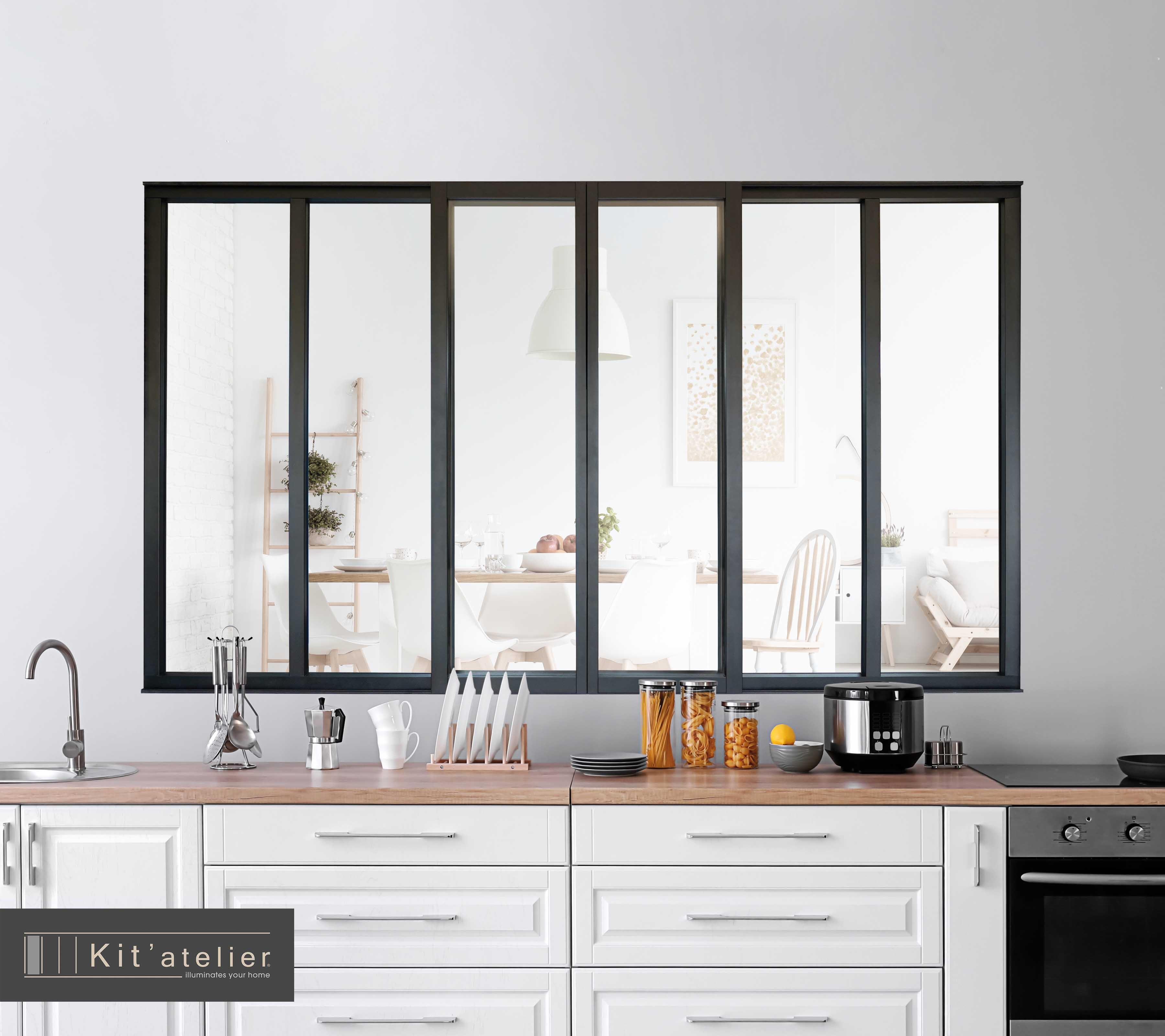 Verrière coulissante en aluminium noir sablé 6 carreaux, H.108 x l.183.2 cm - 4