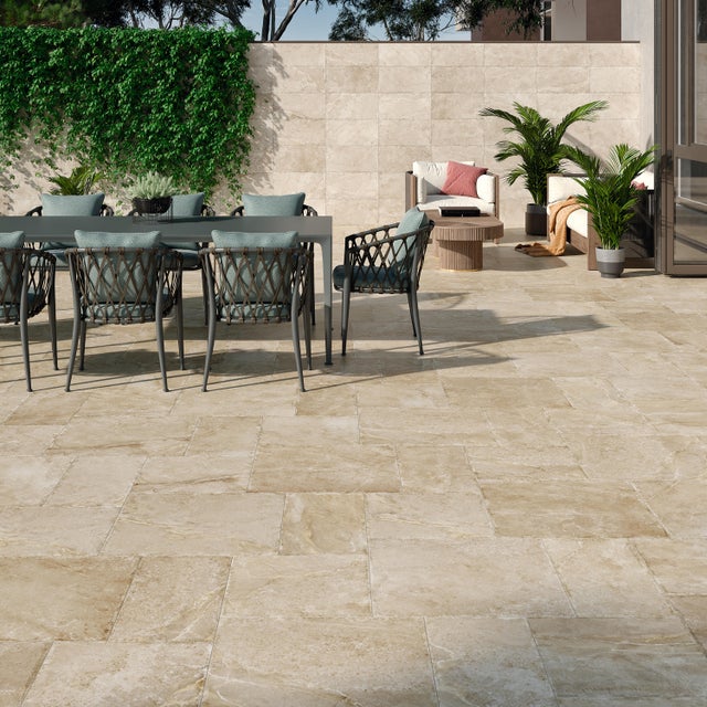 Carrelage sol extérieur effet pierre taupe Roots l.45 x L.45 cm