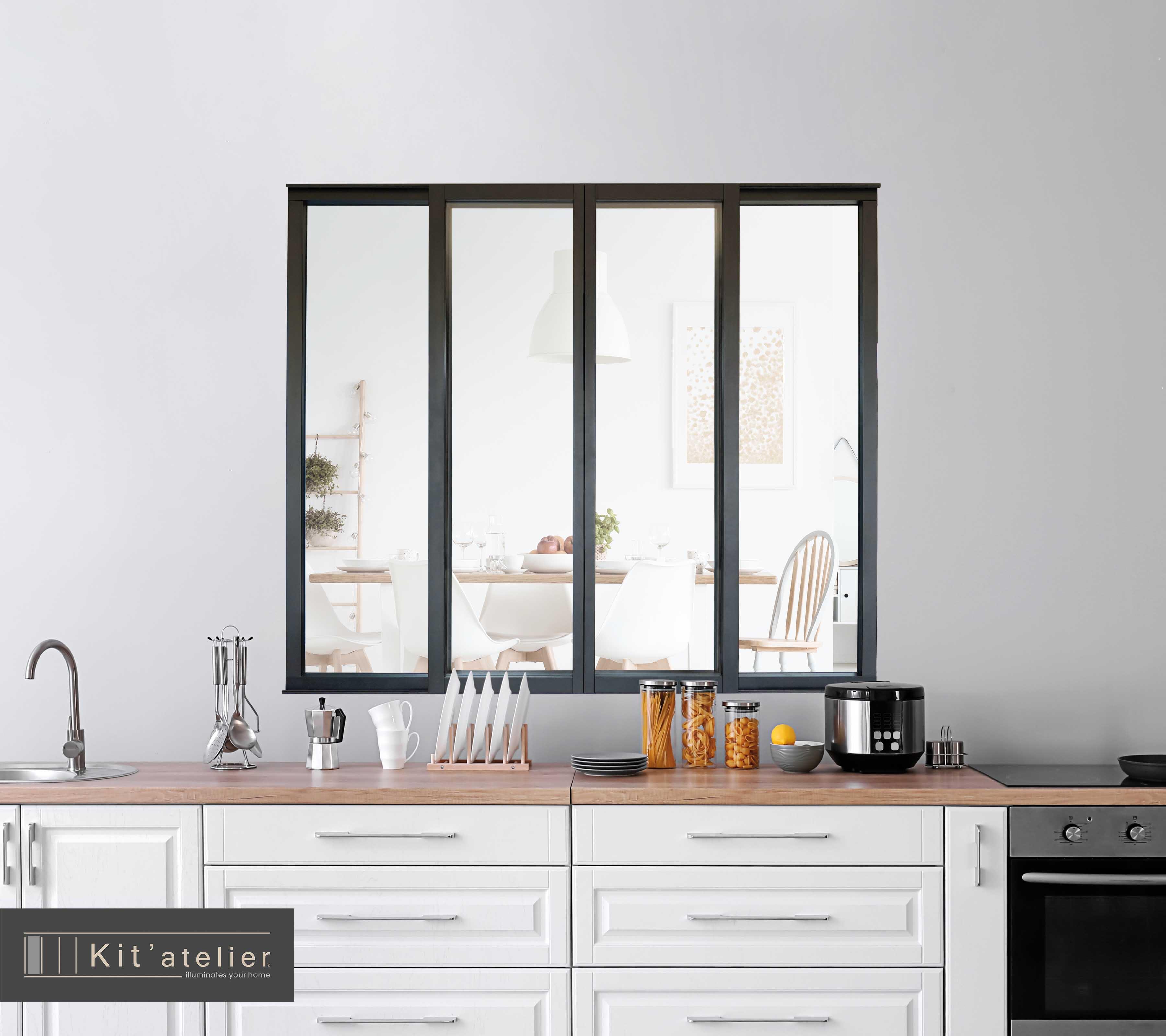 Verrière atelier aluminium coulissante, 4 vitrages inclus H.108 x l.123,20 cm noir sablé - 10