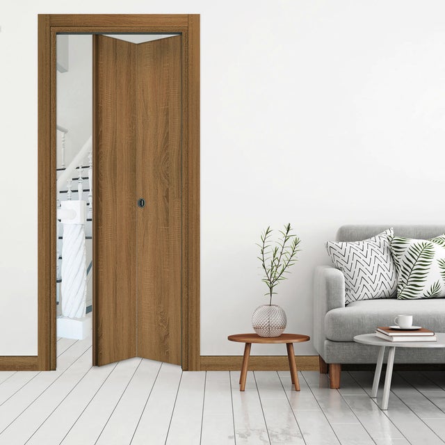 Porta pieghevole a libro in MDF, L 90 x H 210 cm, noce, spingere a destra BAMBÙ