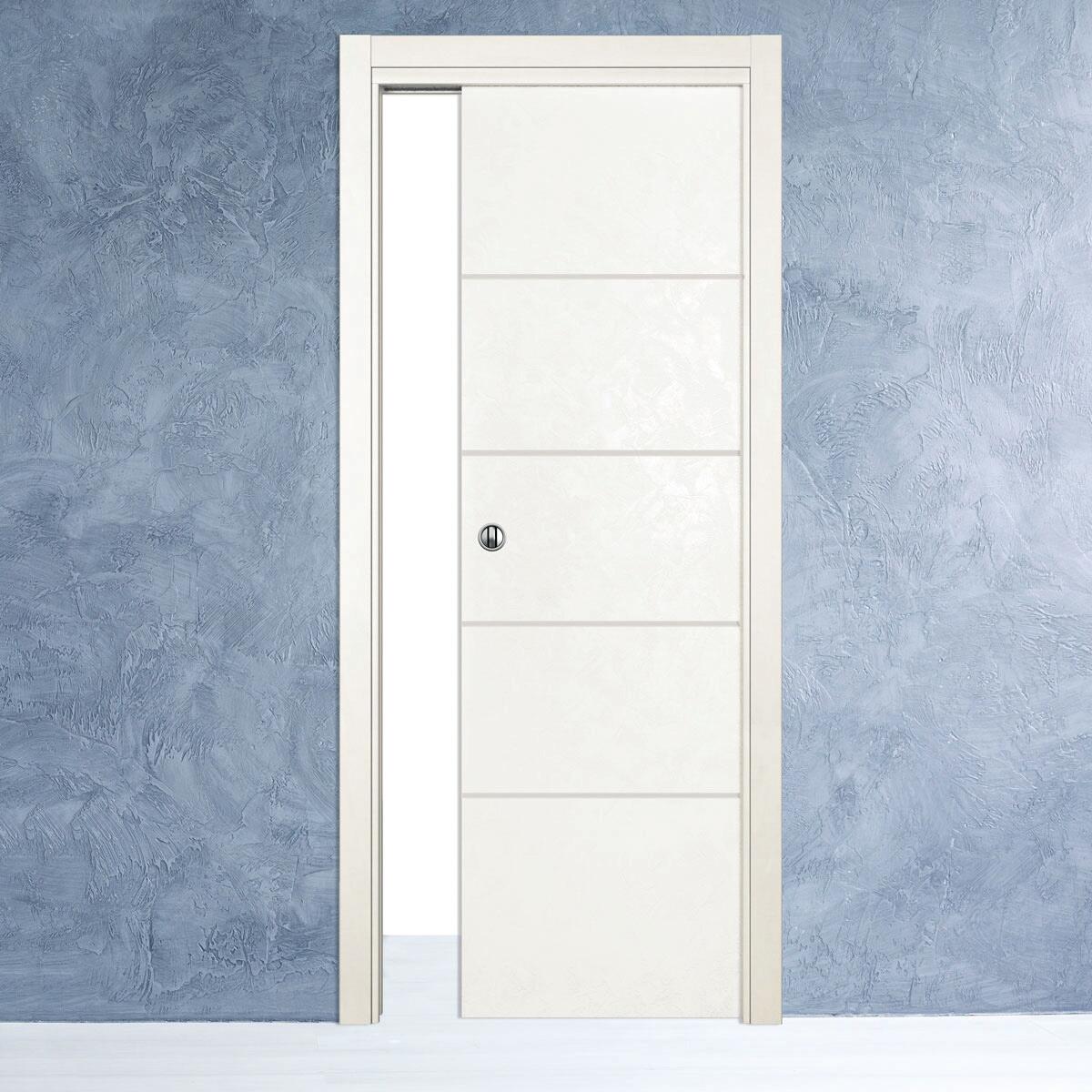 Porta scorrevole in MDF, L 70 x H 210 cm, bianca, apertura reversibile FOURLINES - 2