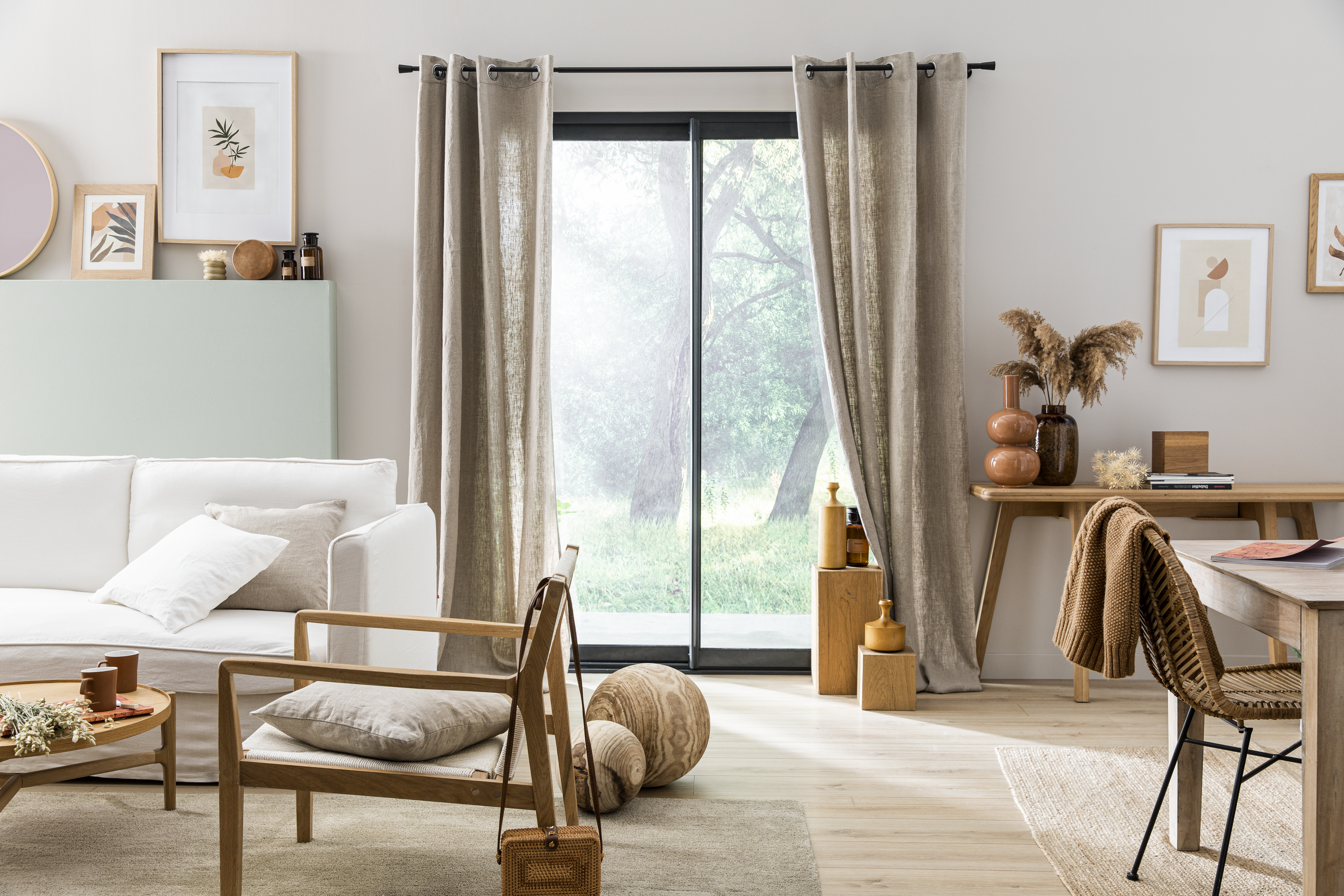Cortina cinta fruncida, trabillas Danae 100% lino lavado de 140x280cm INSPIRE liso beige natural . Incluye cinta termoadhesiva - 2