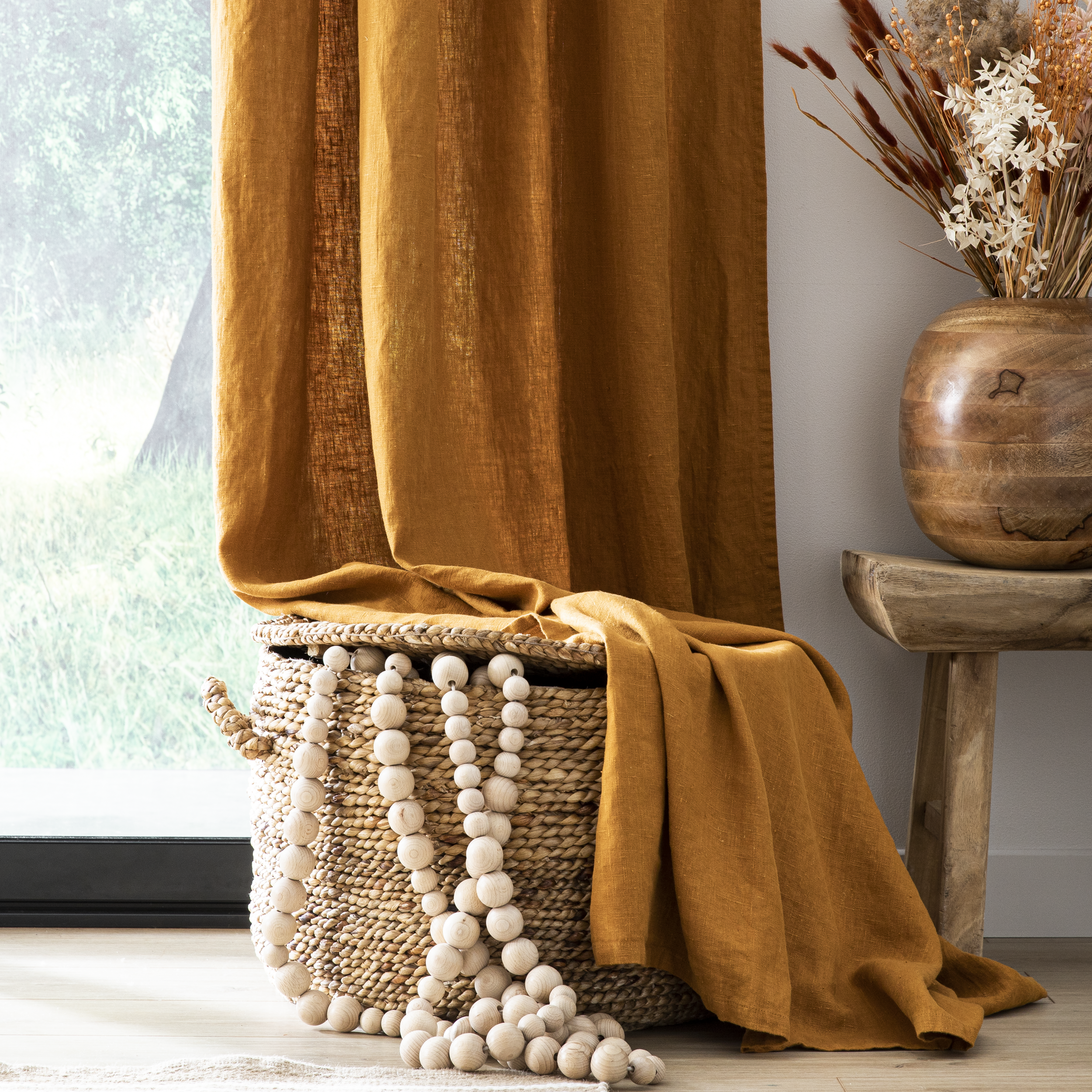 Cortina cinta fruncida, trabillas Danae 100% lino lavado de 140x280cm INSPIRE liso amarillo solemio. Incluye cinta termoadhesiva - 5