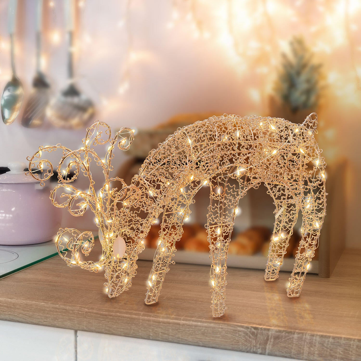 Renna luminosa 100 lampadine led bianco caldo L 1.6 m x H 25 cm - 2