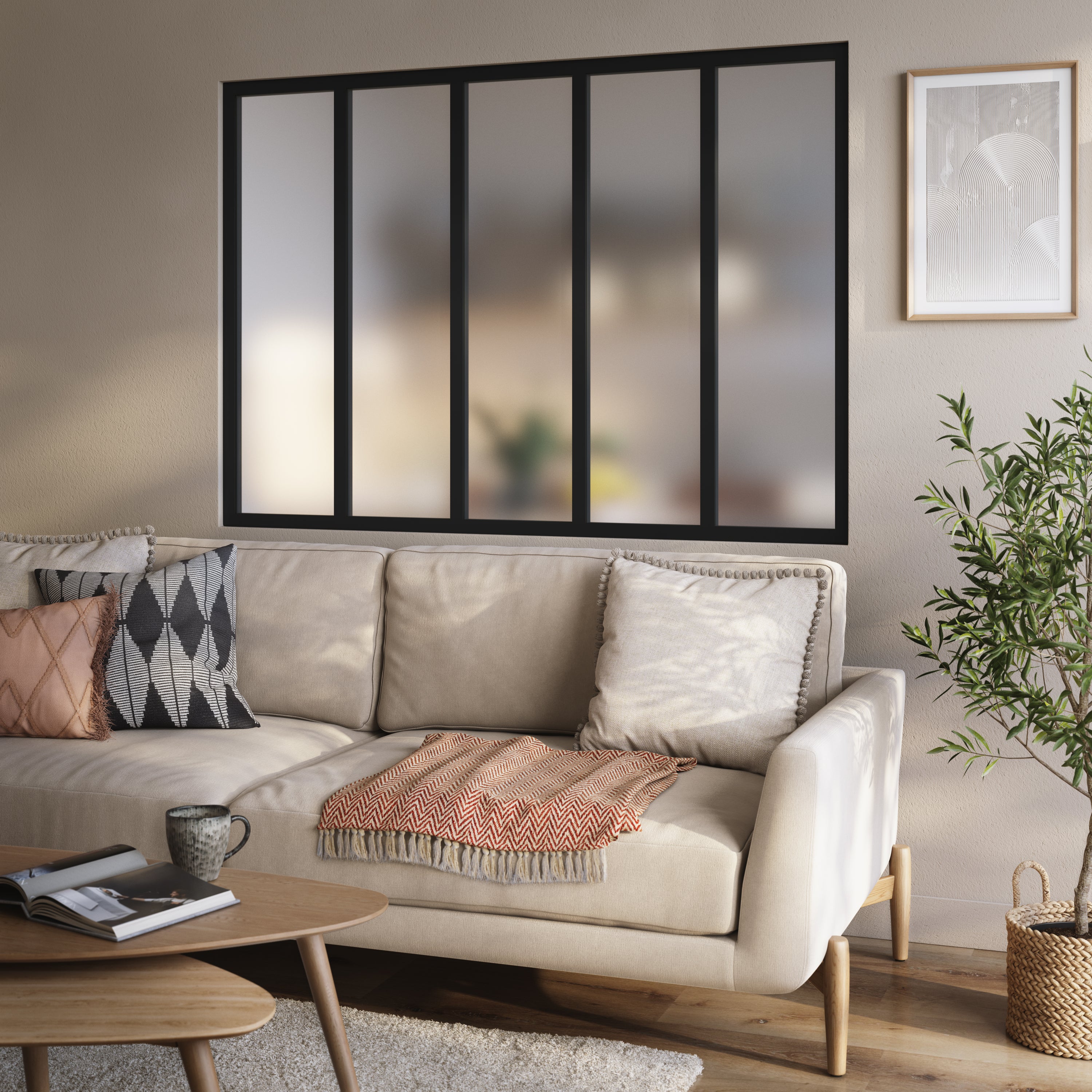 Verrière Atelier fixe en aluminium noir mat carreaux, x l