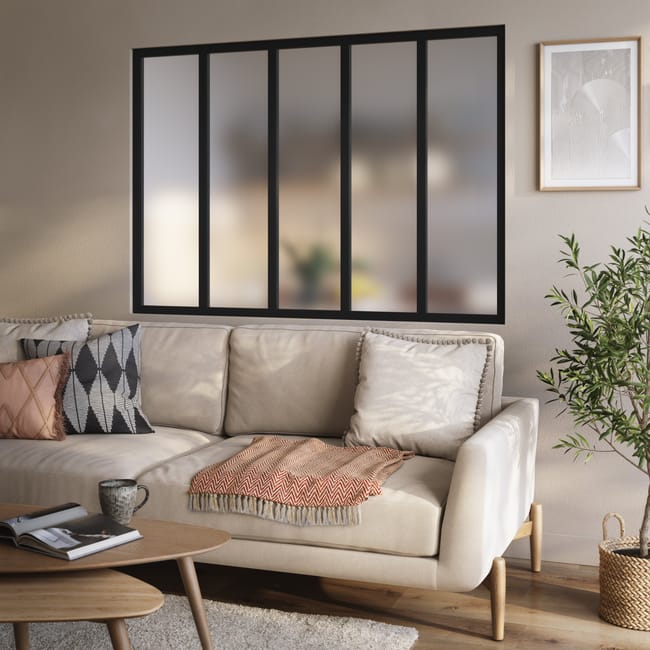 Verrière Atelier fixe en aluminium noir mat carreaux, x l