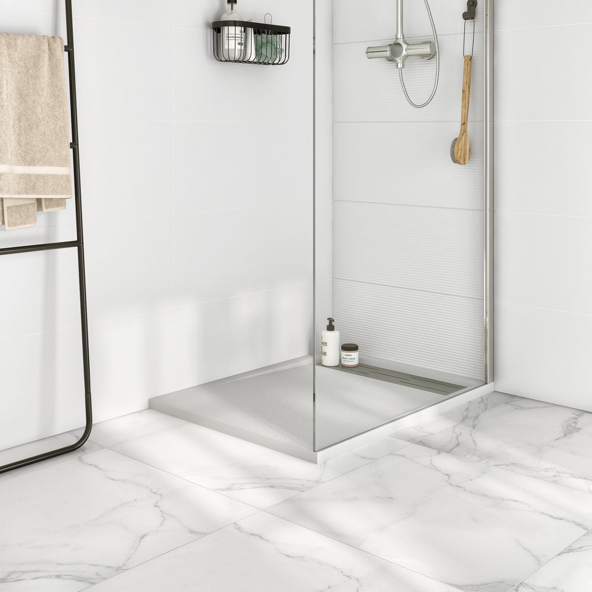 Piatto doccia SENSEA in resina Neo Metal Grid bianco L 70 x L 100 x H 3 cm opaco effetto pietra - 2