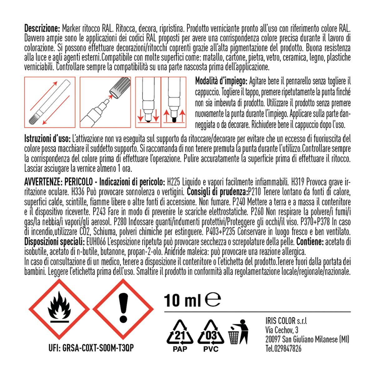 Pennarello ritocchi 10 ml bianco opaco ral 9010 - 2