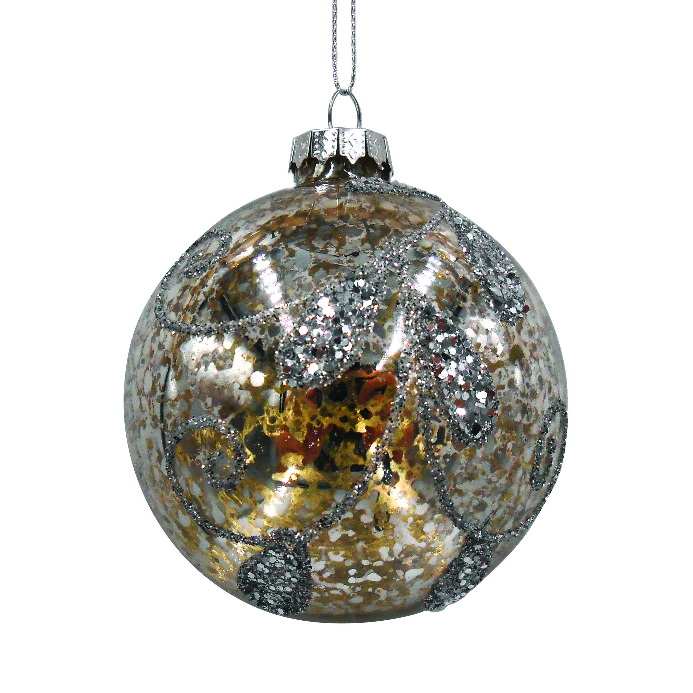 Palline Di Natale In Vetro Krebs Glas Lauscha: 6 Sfere Con Alberello Verde - Decorazione Elegante Argento 8 Cm
