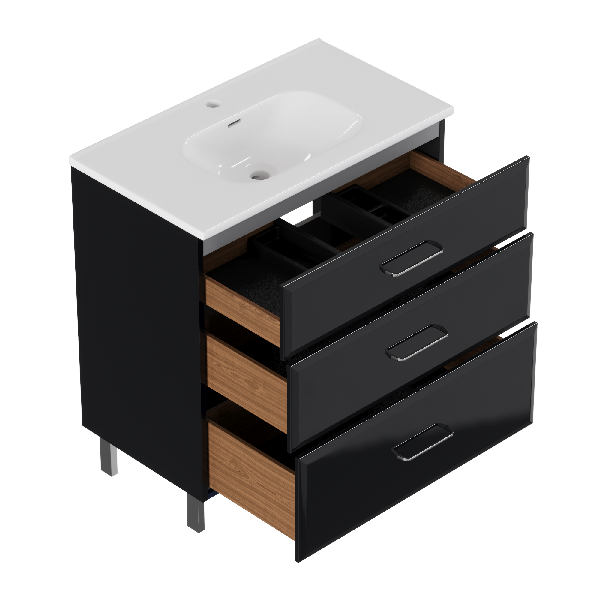 Meuble simple vasque l.79.5 x H.84 x P.45.2 cm, noir, Opale - 3