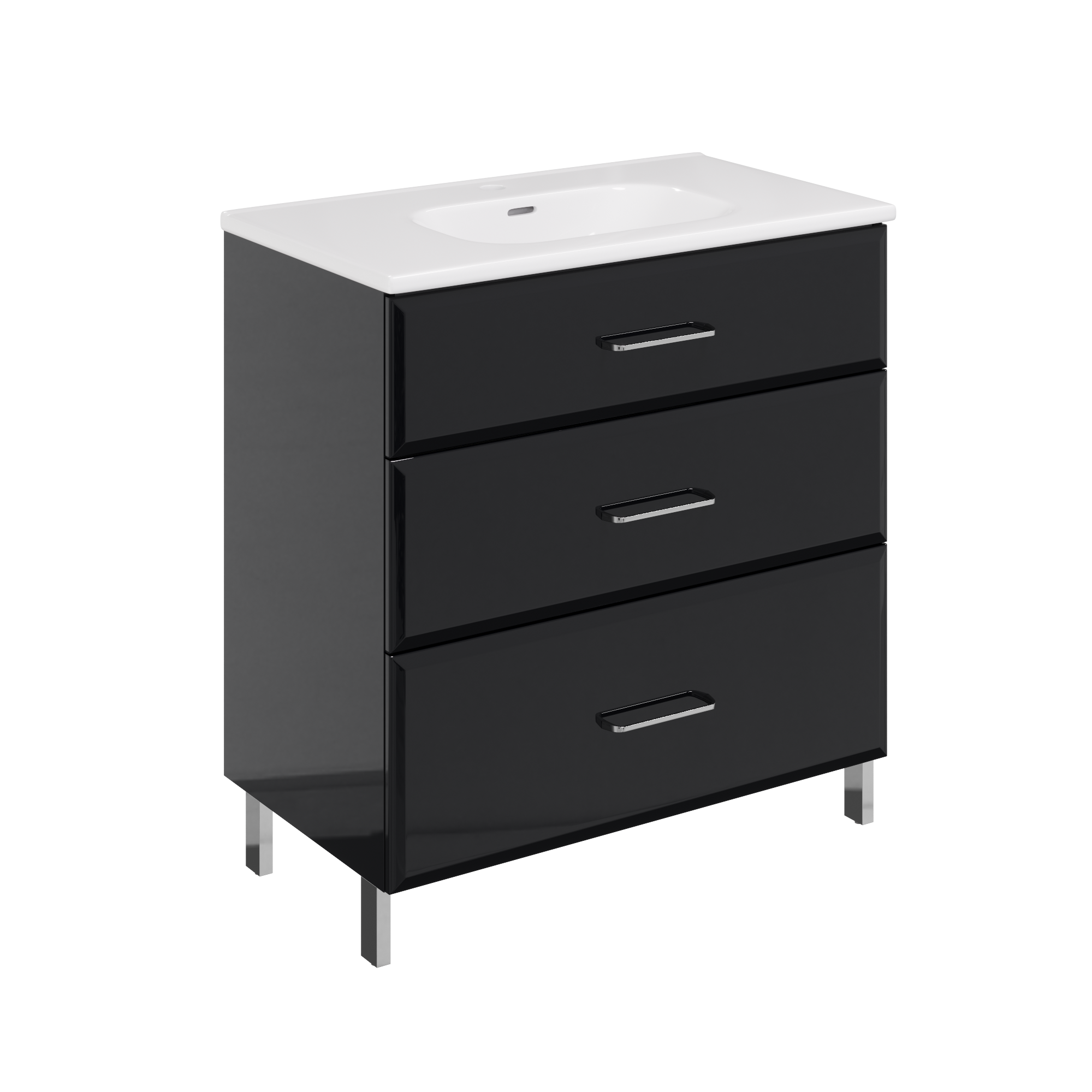 Meuble simple vasque l.79.5 x H.84 x P.45.2 cm, noir, Opale - 2