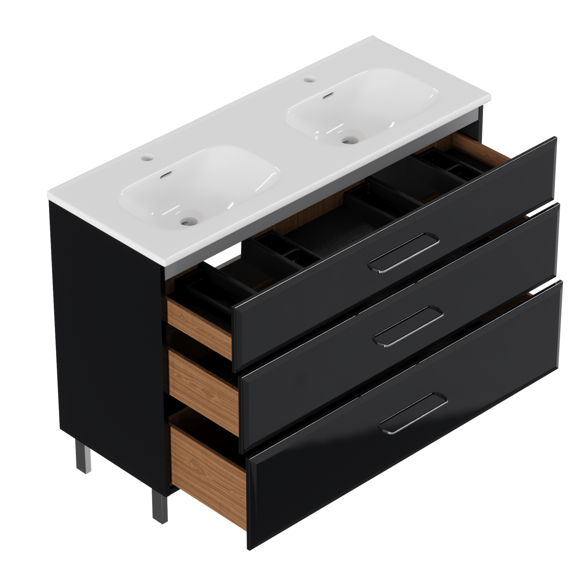 Meuble double vasque l.119.9 x H.84 x P.45.2 cm, noir, Opale - 5