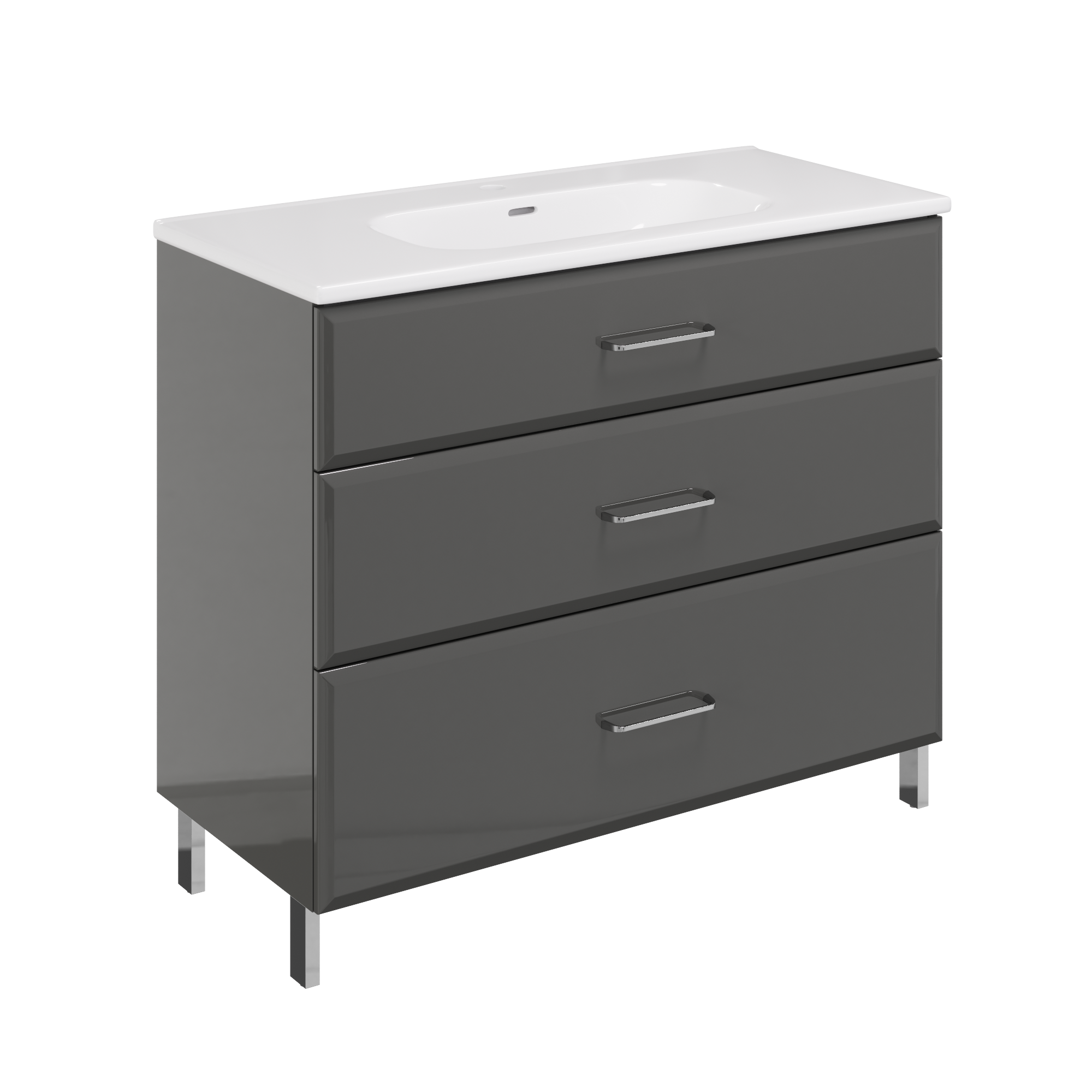 Meuble simple vasque l.99.9 x H.84 x P.45.2 cm, gris, Opale - 2