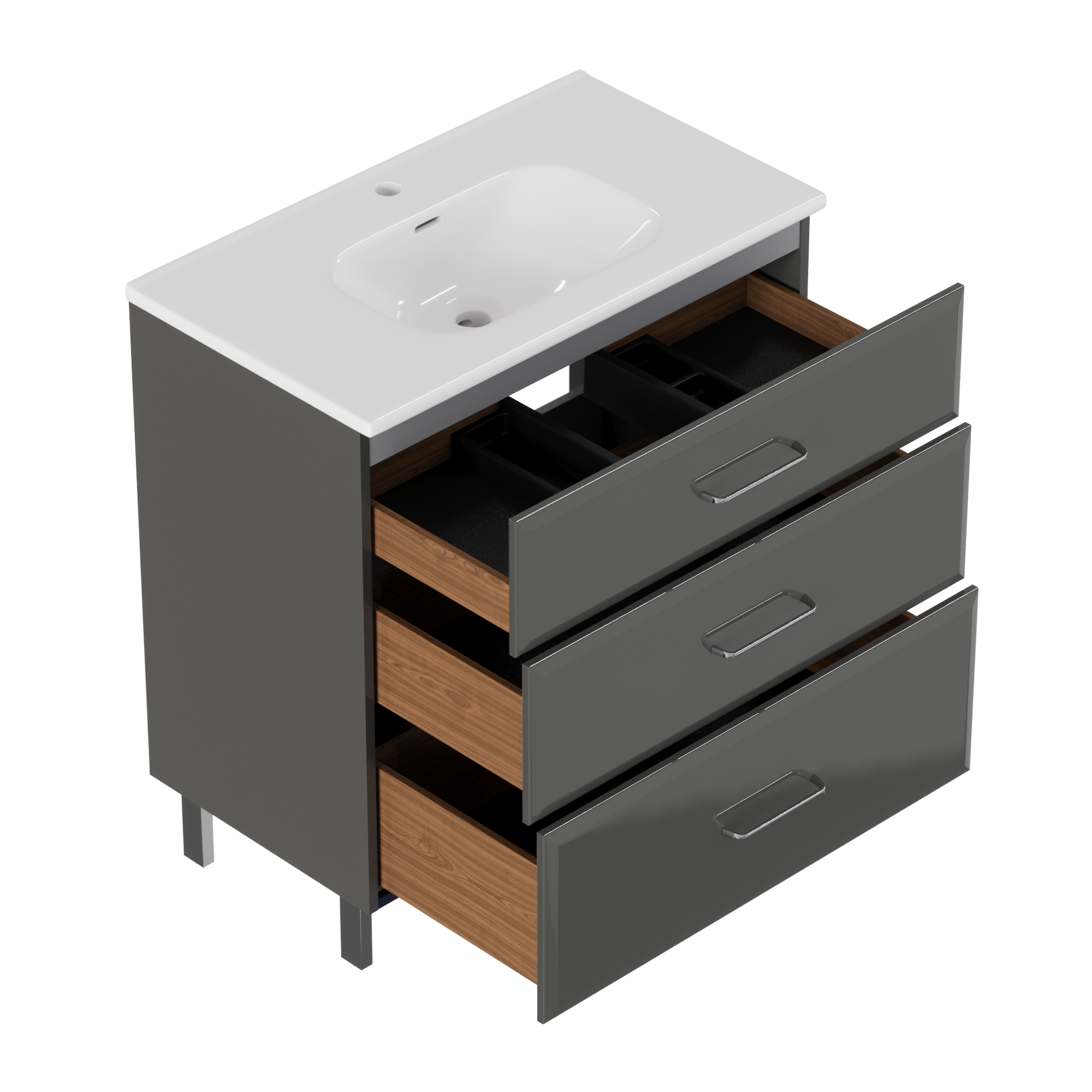 Meuble simple vasque l.79.5 x H.84 x P.45.2 cm, gris, Opale - 3