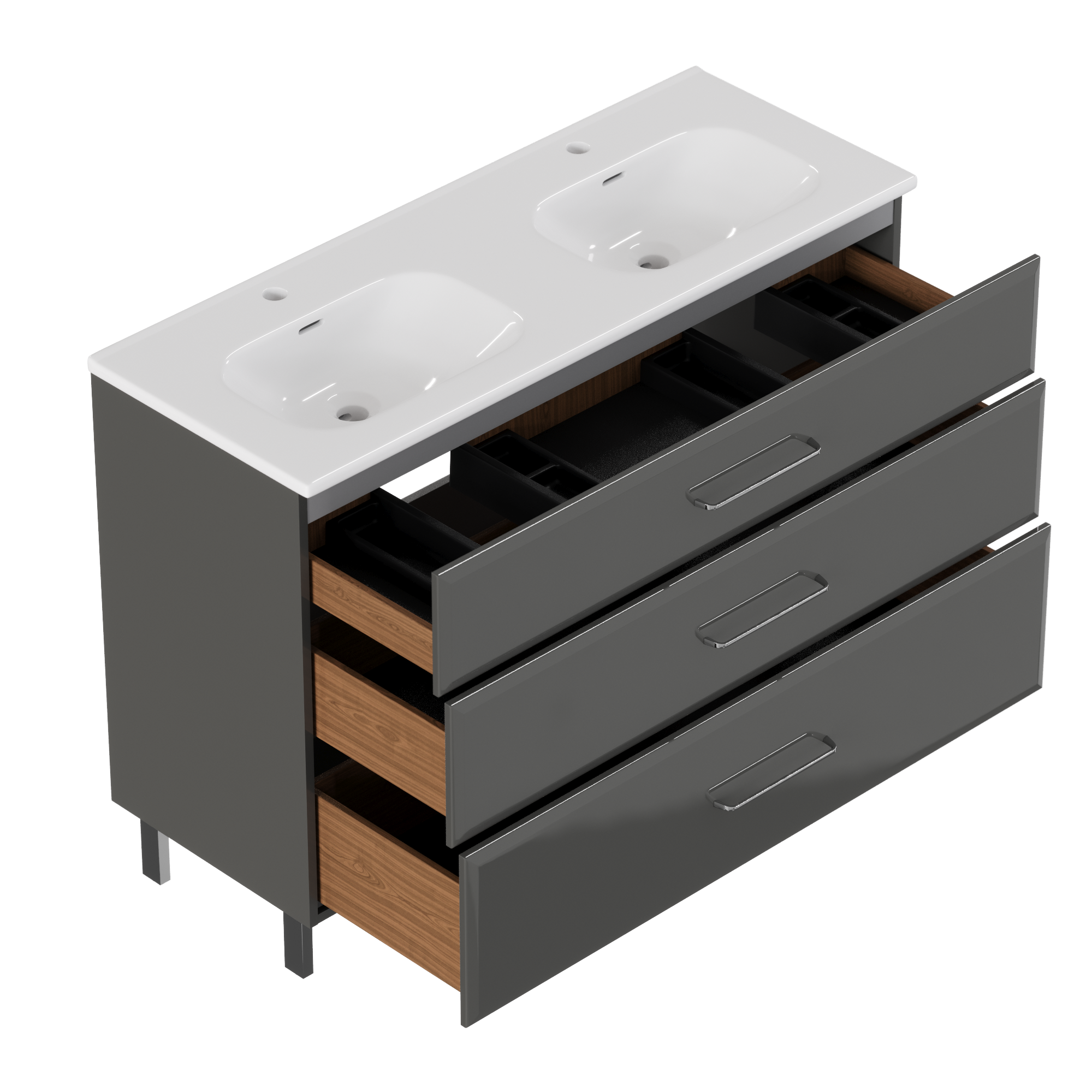 Meuble double vasque l.119.9 x H.84 x P.45.2 cm, gris, Opale - 7