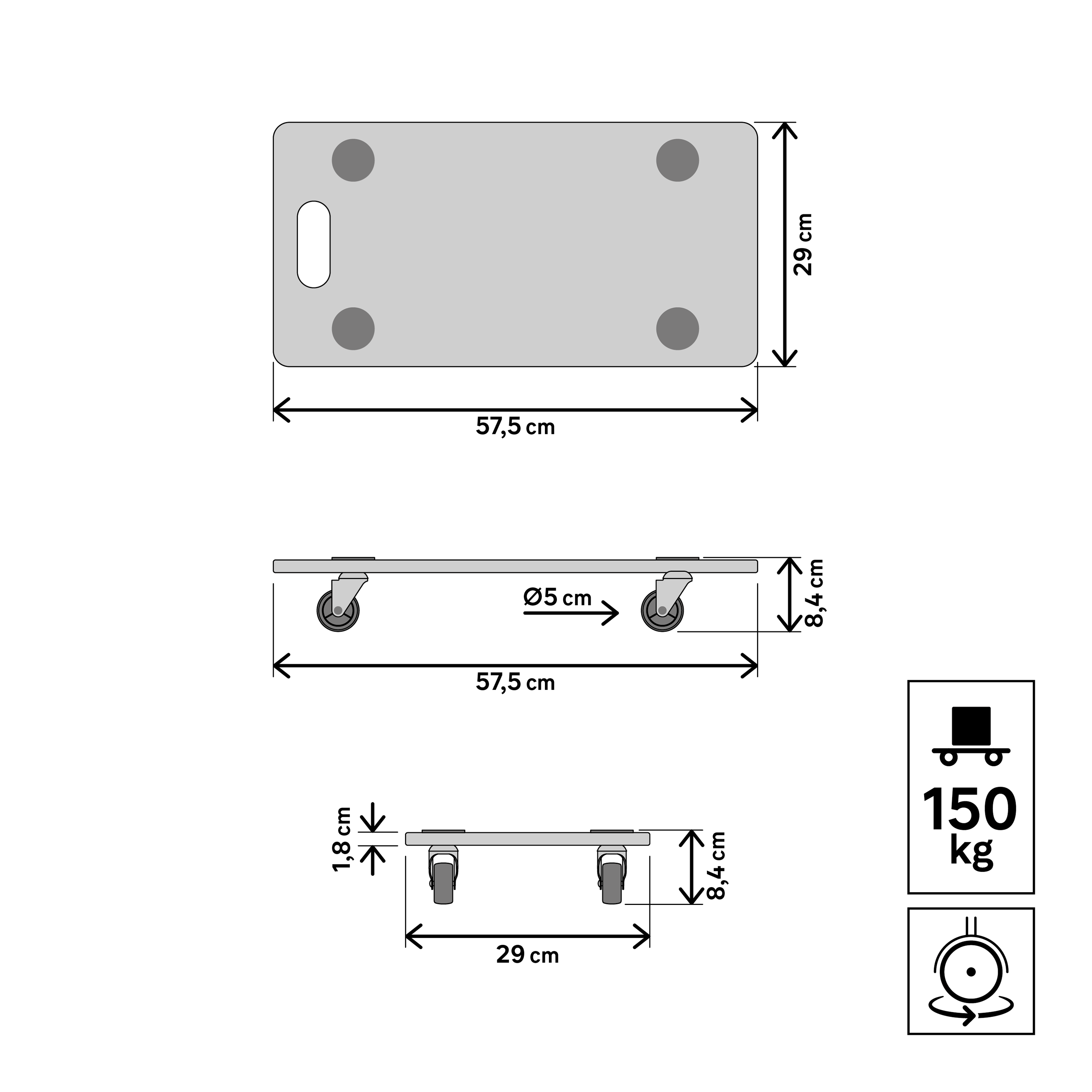 Suporte com rodas 57,5x29x8,4 cm 150 kg Standers - 5