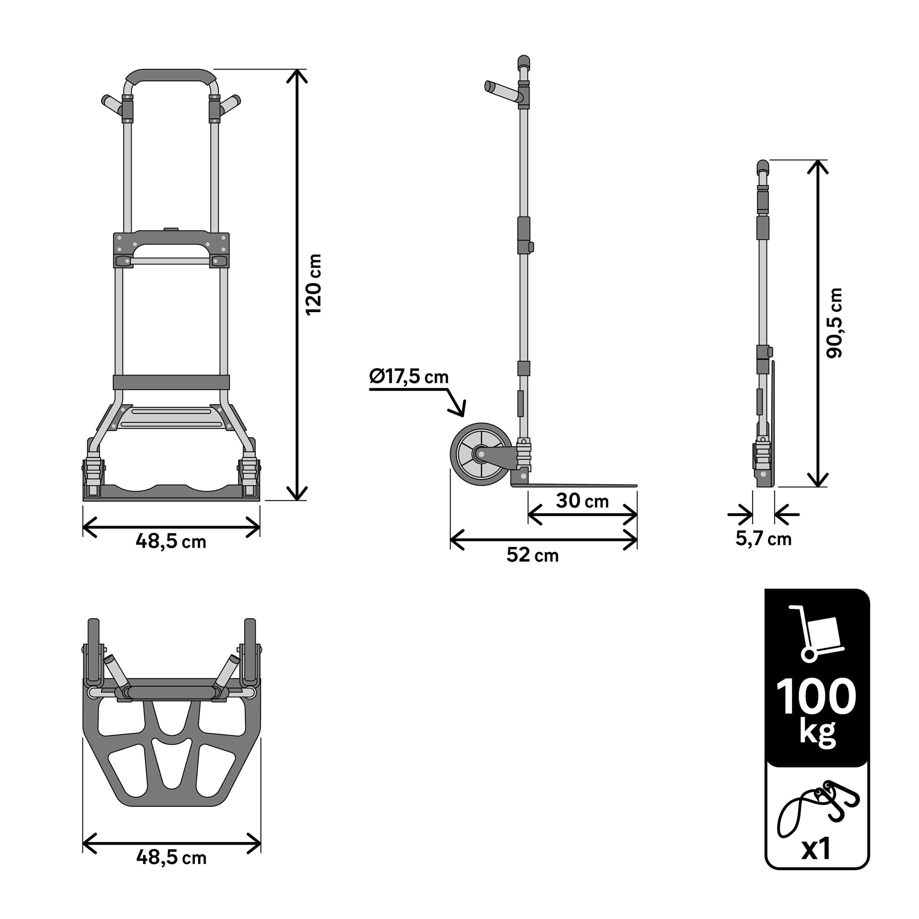 Wózek transportowy składany max. obciążenie 100 kg aluminiowy Standers - 6