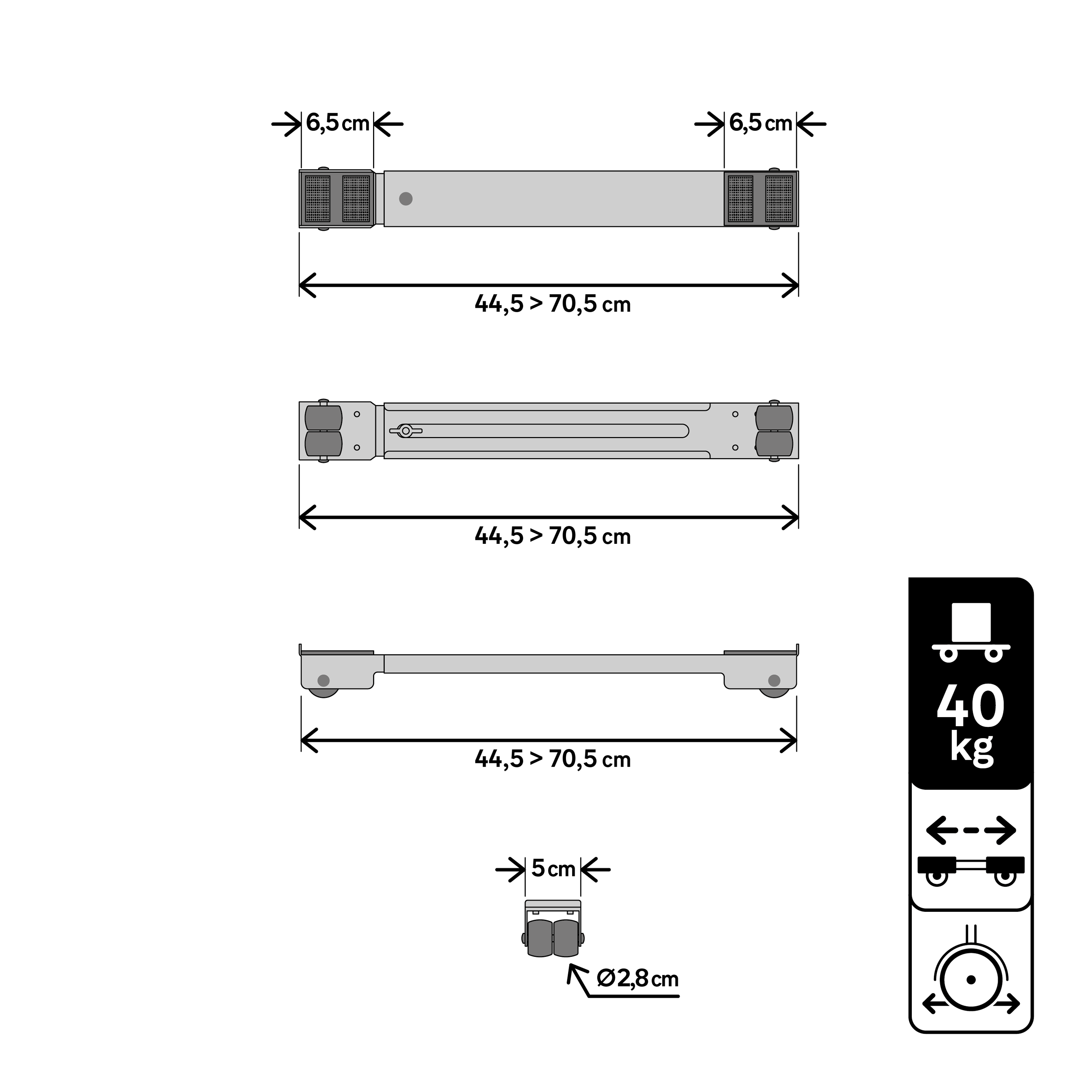 Suporte rodante AJUSTÁVEL 40KG MONO DIRECÇÃO - 4