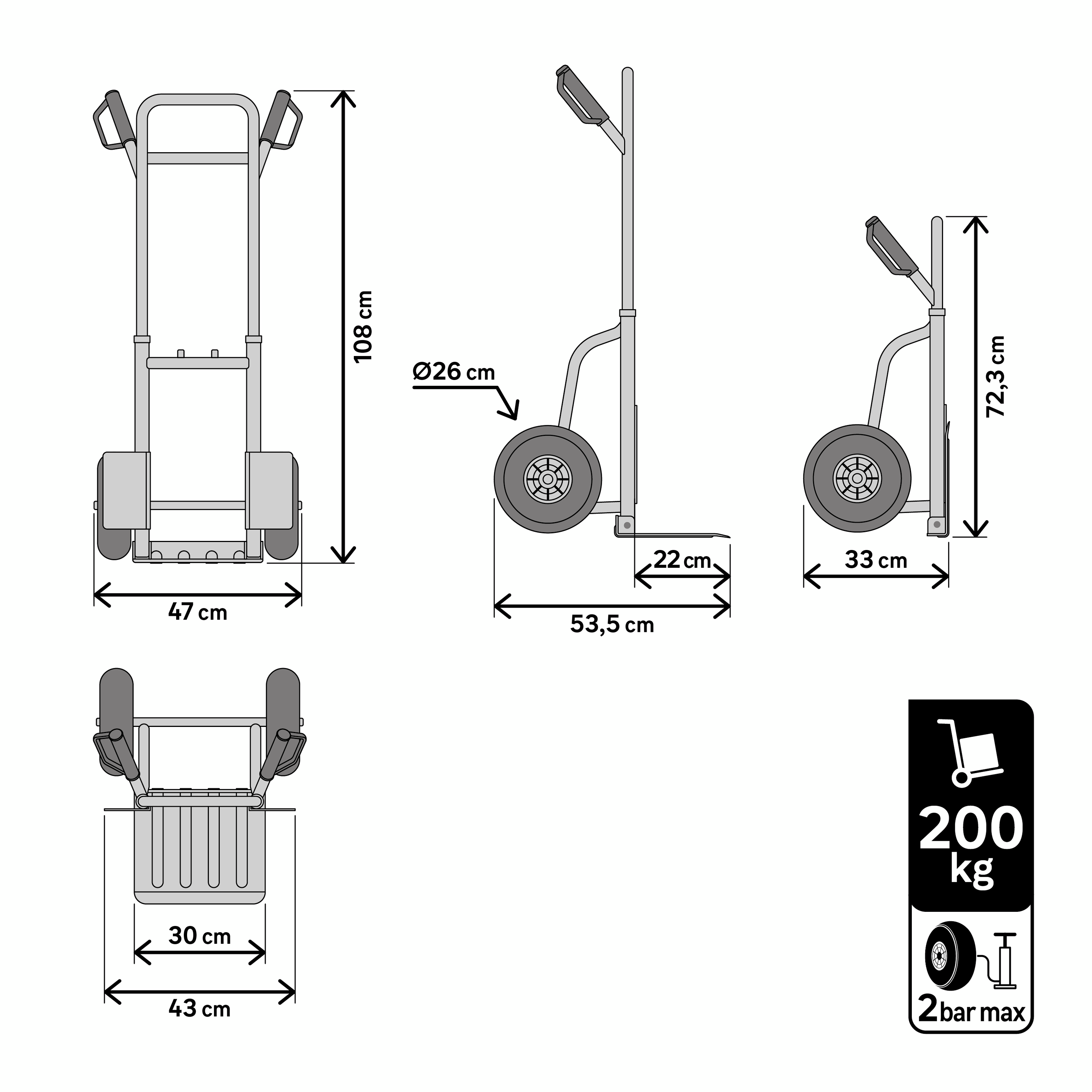 Carro de transporte dobrável com pega extensível 200 kg Standers - 8