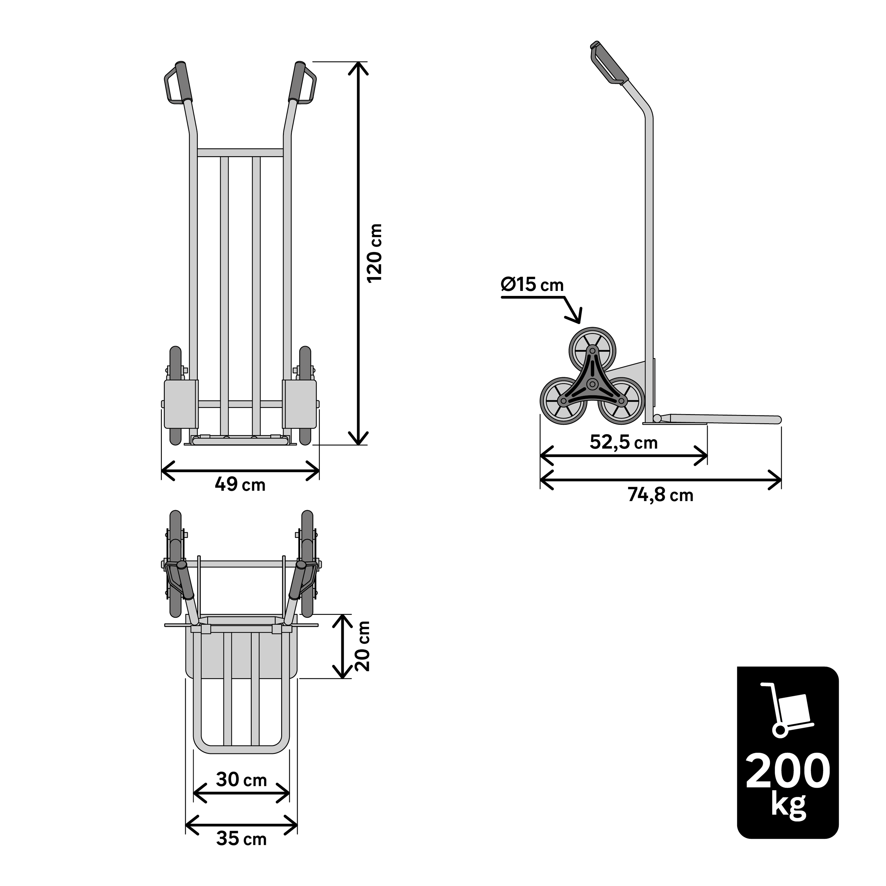 Diable rigide STANDERS, charge garantie 200 kg - 7