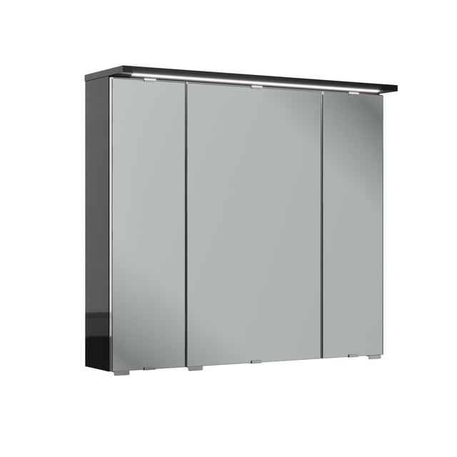 Armoire led 3p de toilette lumineuse l. 80 cm l. 80 cm H. 70 cm P. 15 cm, noir O