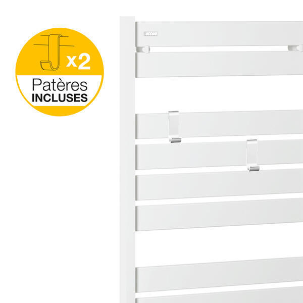 Le Madras a été conçu pour être avant tout pratique et améliorer votre confort au quotidien. 3 consoles de fixations incluses, réglables en profondeur, il ne vous reste plus qu'à choisir les vis adaptées à votre mur. Son design ainsi que ses tubes extra plats, vous offre une grande capacité d'étendage. Enfin, vous  trouverez 2 patères incluses afin d'y accrocher facilement serviettes et peignoirs. - 2