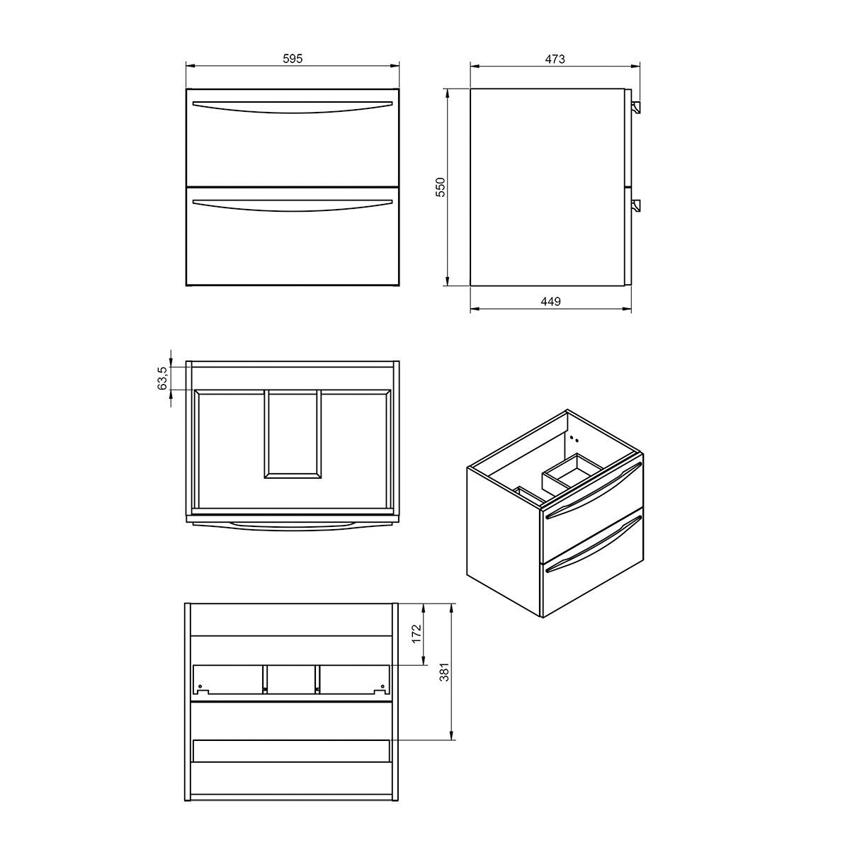 Mobile da bagno sospeso sotto lavabo L 60 x H 55 x P 45 cm blu atollo laccato opaco, 2 cassetti VISOBATH Arco - 6