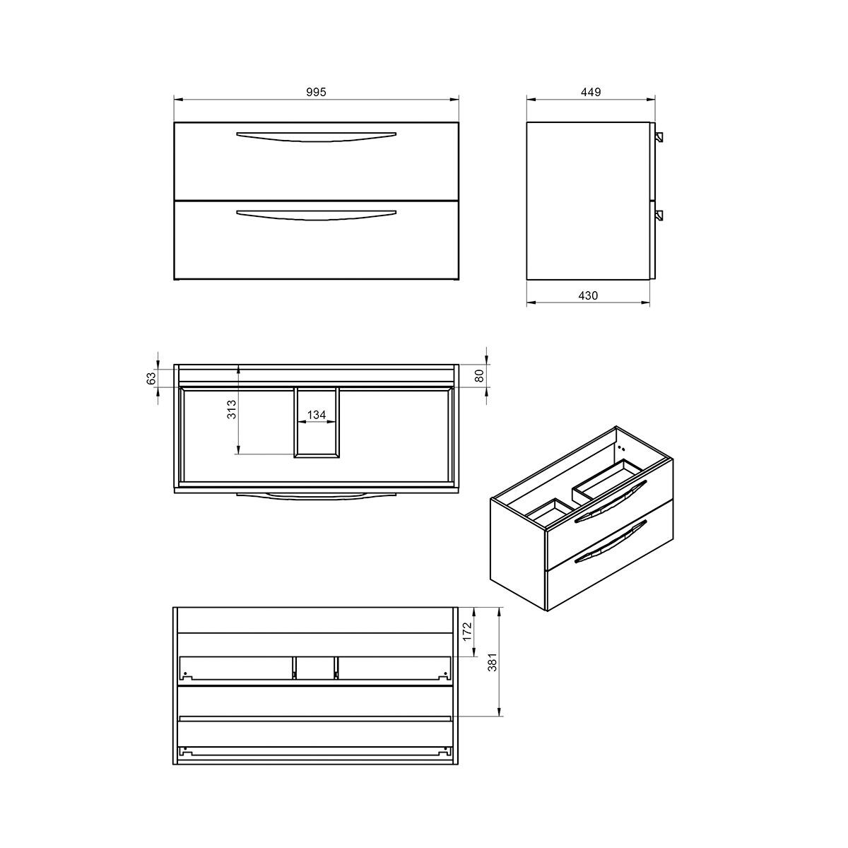 Mobile da bagno sospeso sotto lavabo L 99.5 x H 55 x P 45 cm blu atollo laccato opaco, 2 cassetti VISOBATH Arco - 5