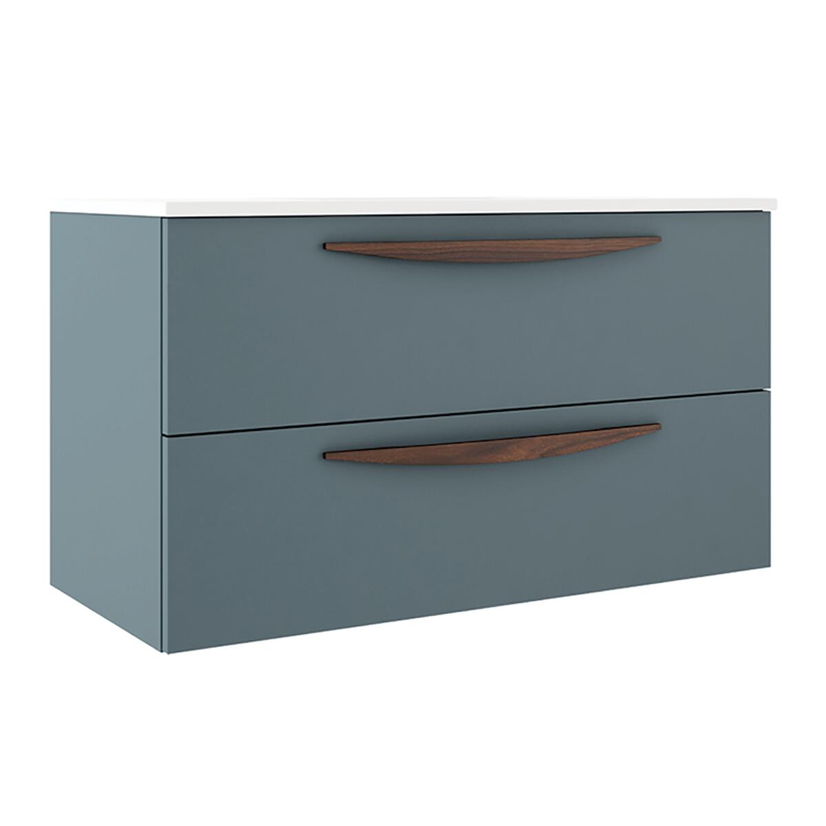 Mobile da bagno sospeso sotto lavabo L 99.5 x H 55 x P 45 cm blu atollo laccato opaco, 2 cassetti VISOBATH Arco - 2