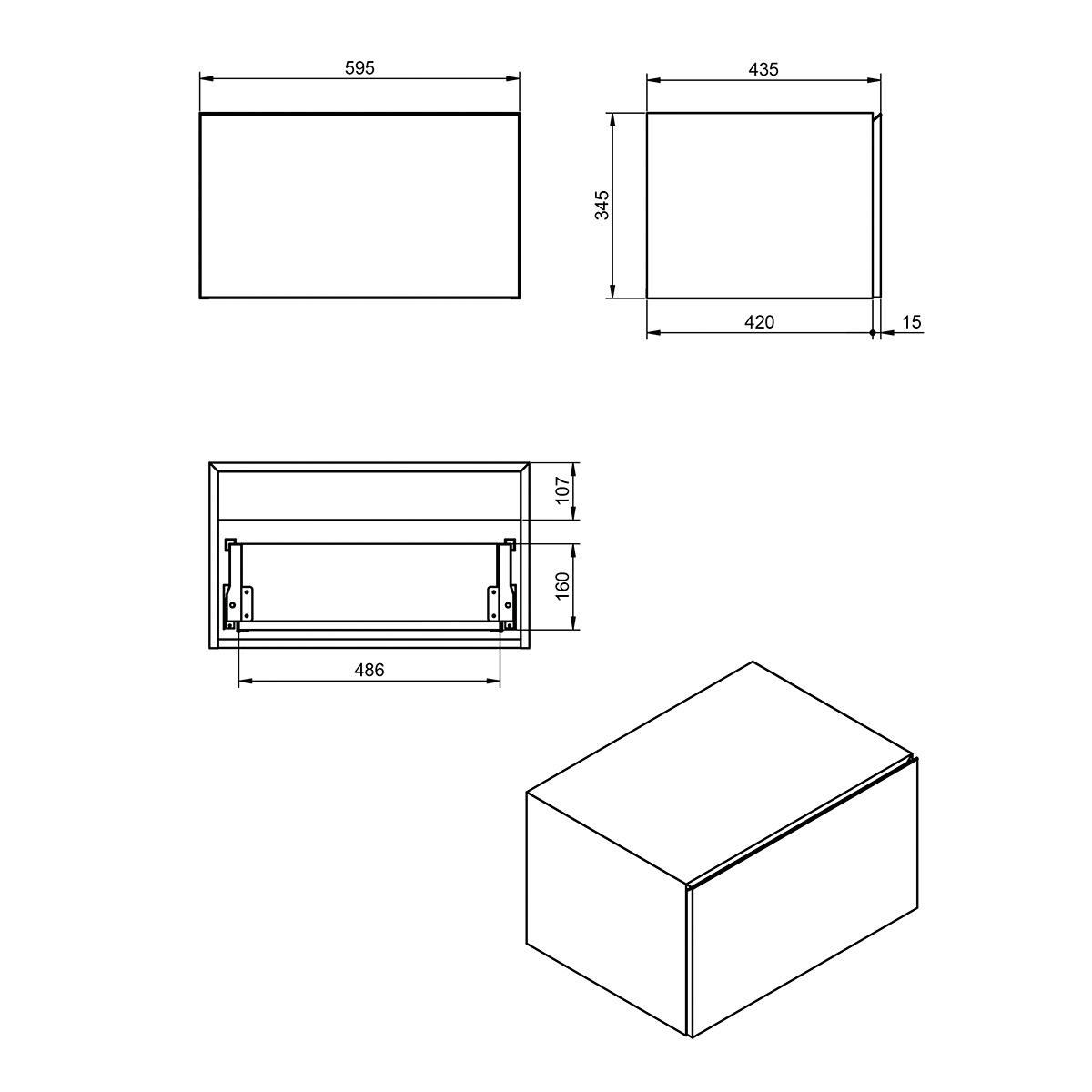 Mobile da bagno sospeso sotto lavabo L 60 x H 35 x P 45 cm bianco laccato opaco, 1 cassetto VISOBATH element - 6