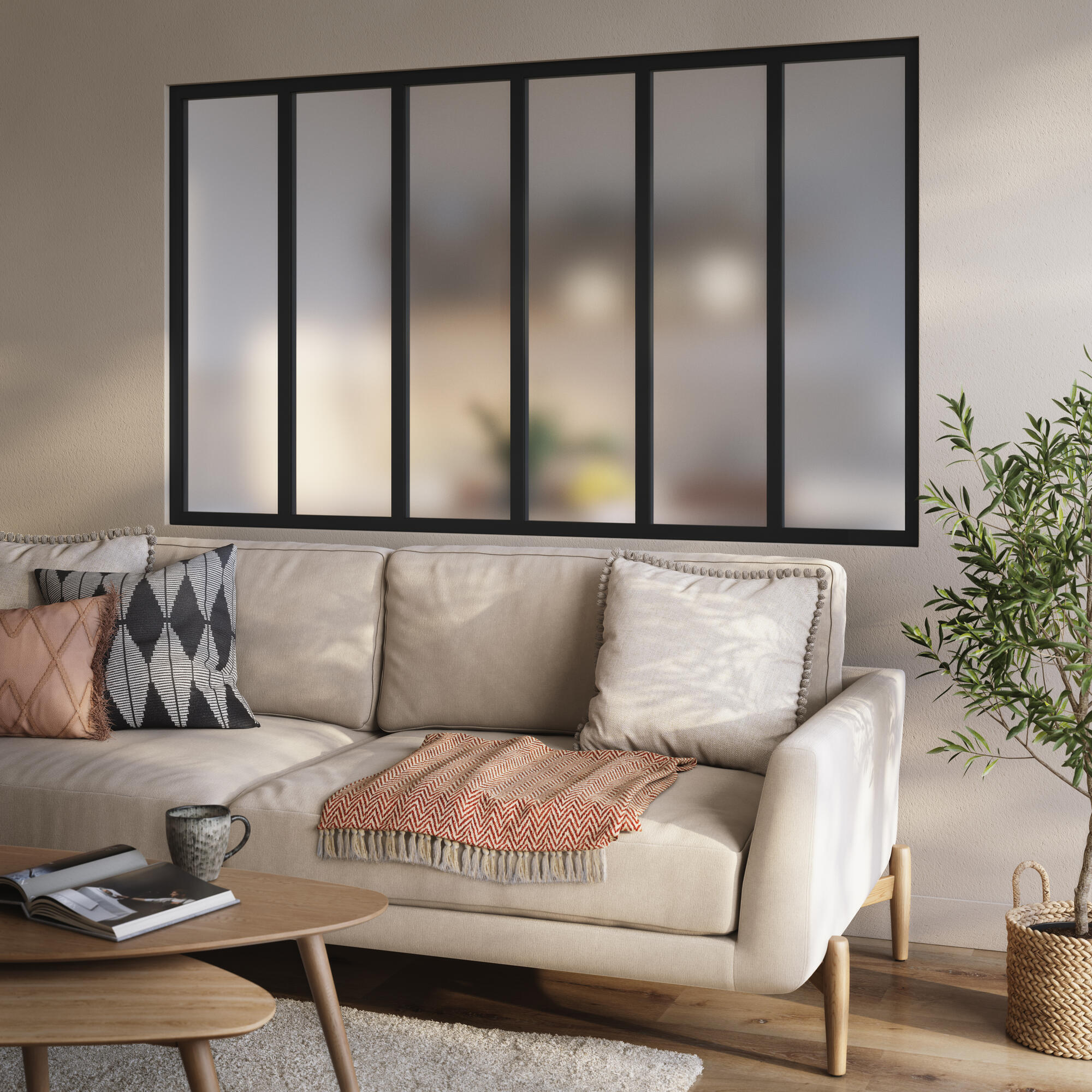 Verrière Atelier fixe en aluminium noir mat 6 carreaux, H.108 x l.183 cm - 2