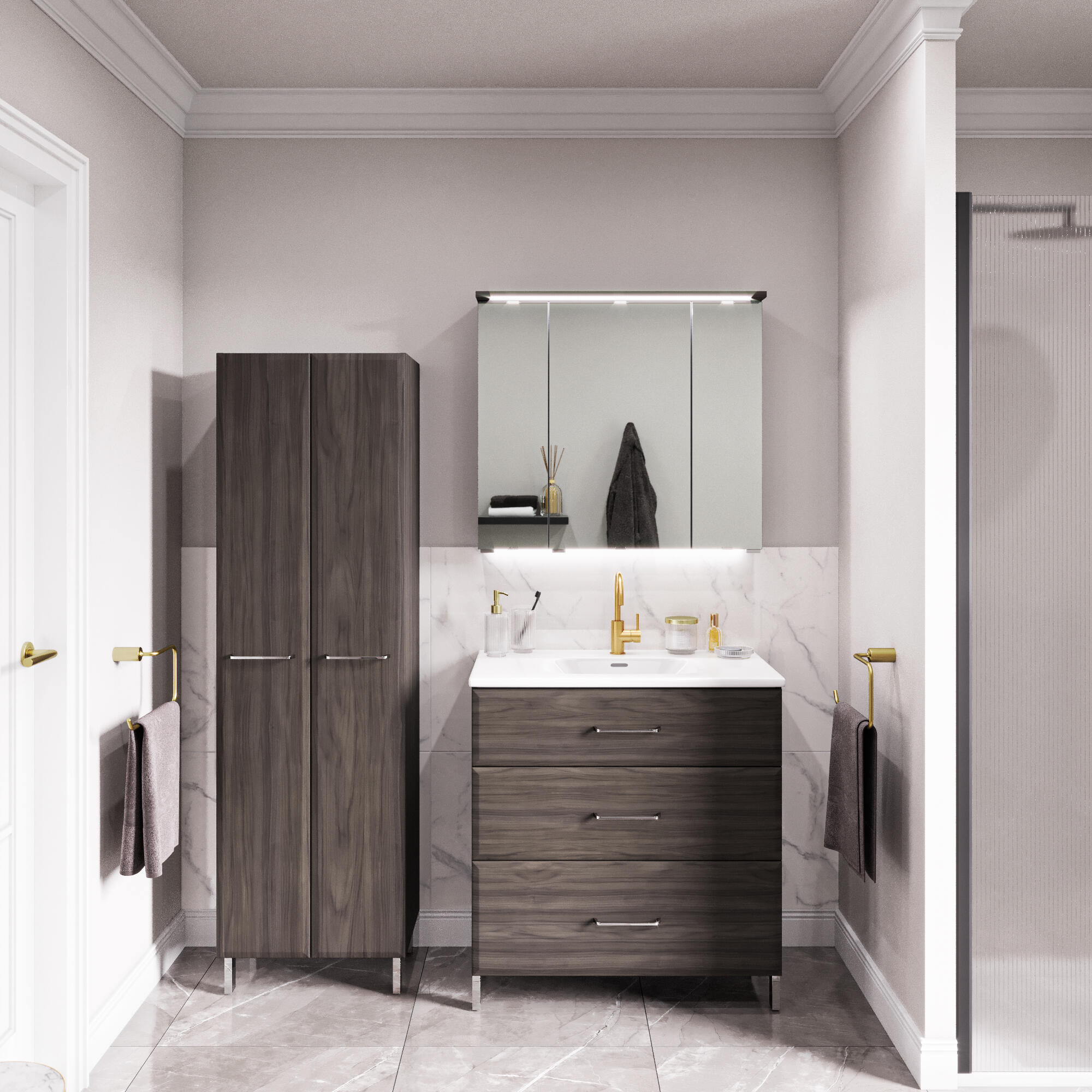 Mueble de baño con lavabo opale2 roble 80x45 cm