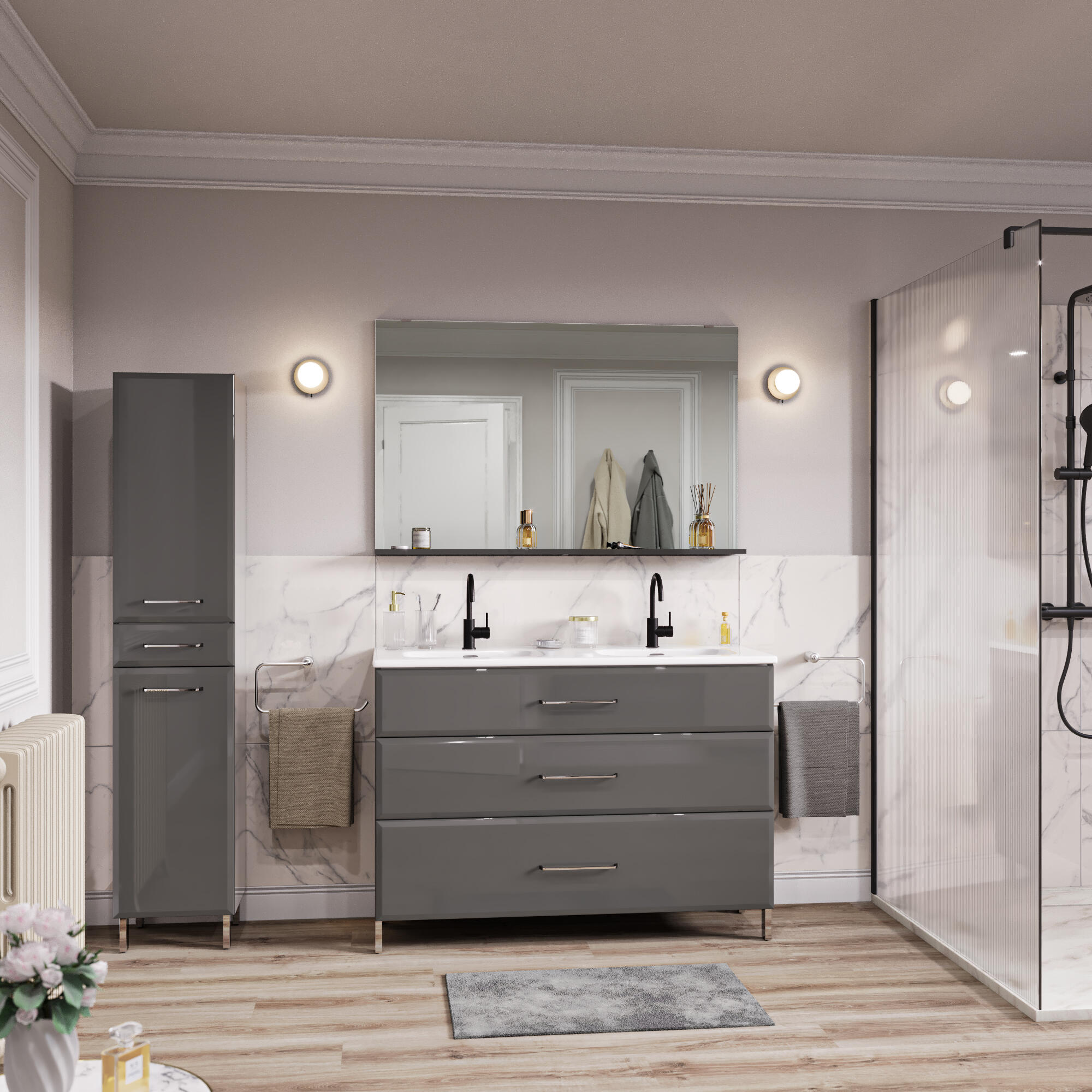 Mueble de baño con lavabo opale2 gris brillante 120x45 cm