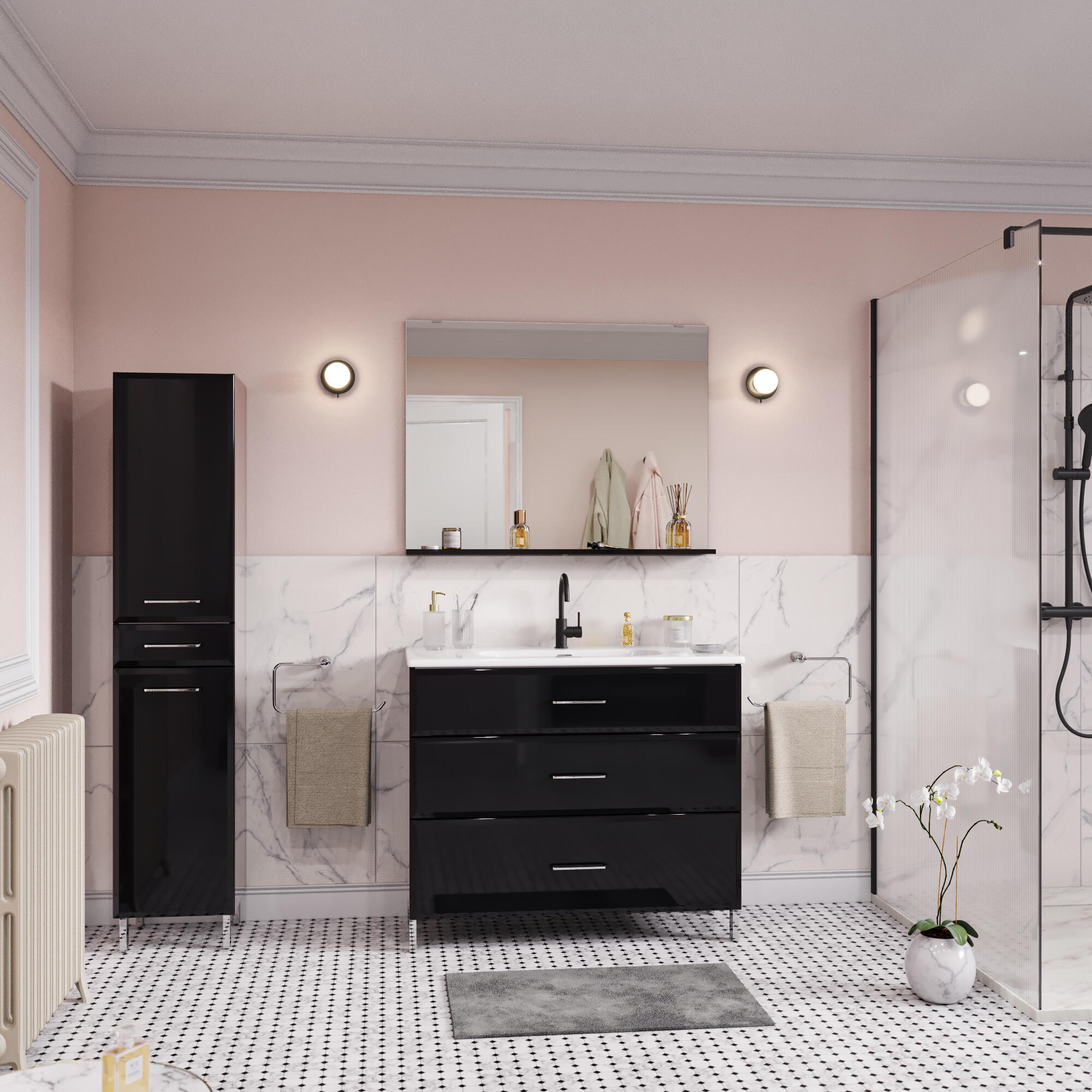 Mueble de baño con lavabo opale2 negro brillante 100x45 cm